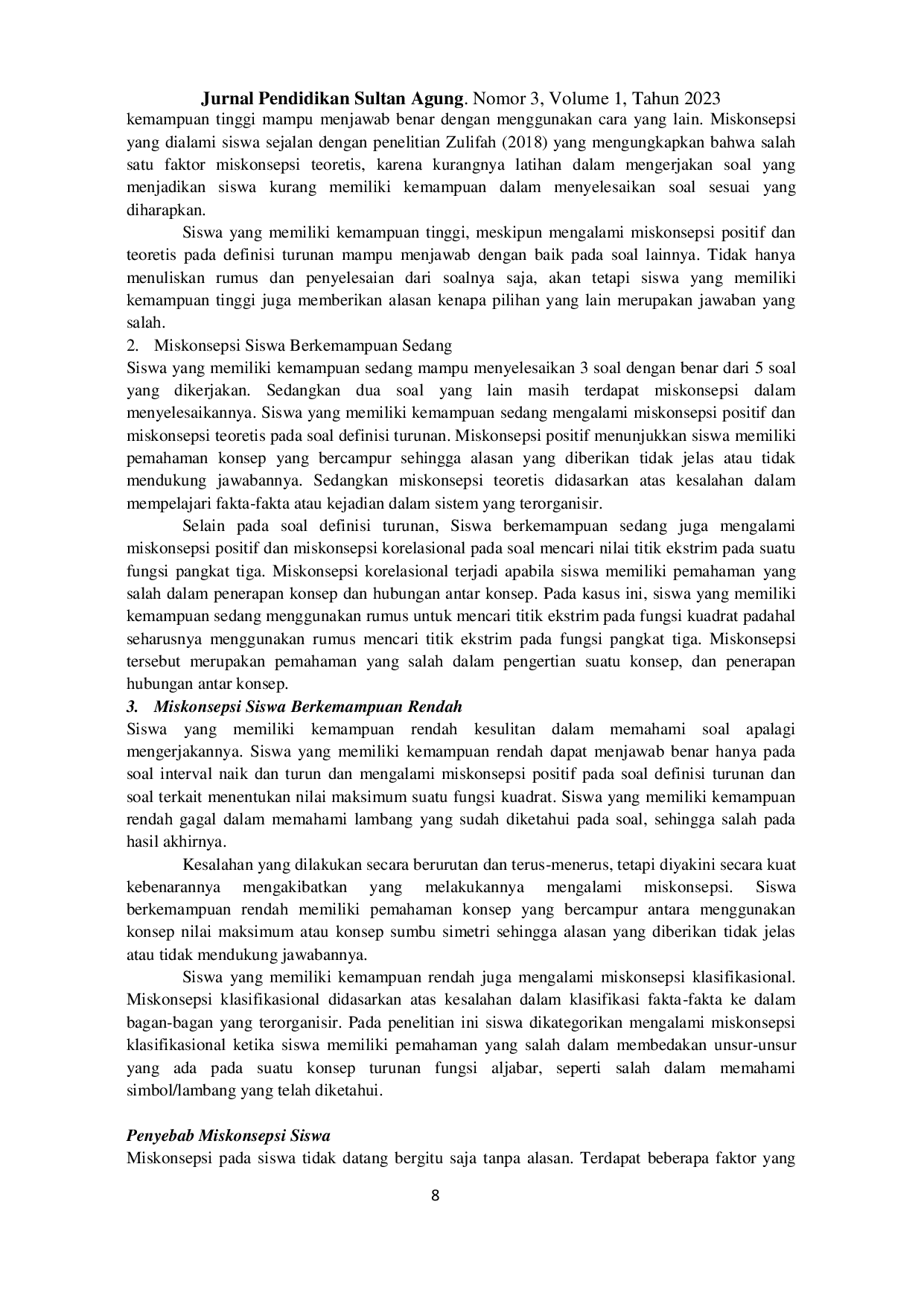 JURIS Analisis Miskonsepsi Siswa pada Materi Turunan Fungsi Aljabar Menggunakan Four Tier Test