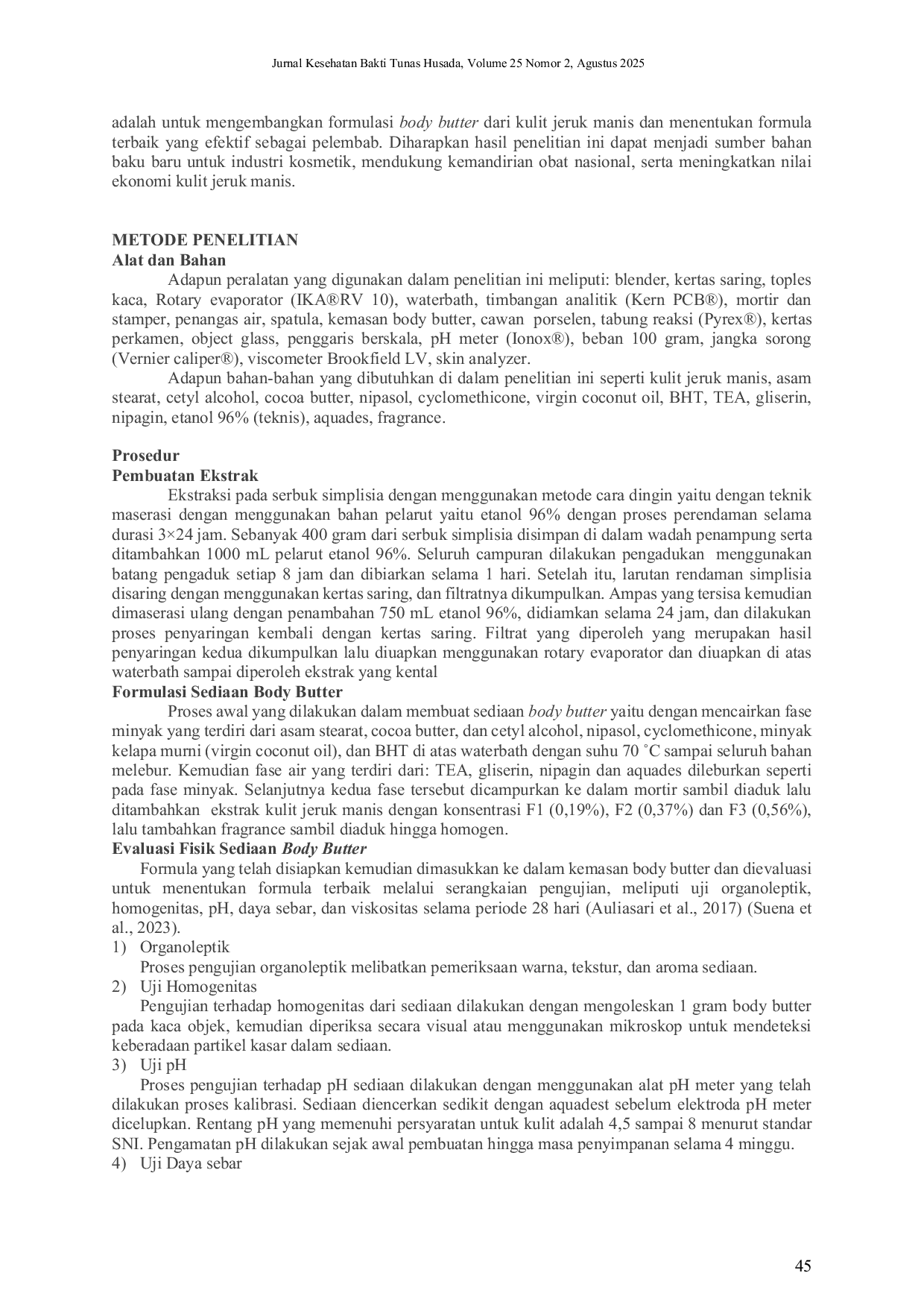 JURIS FORMULASI DAN EVALUASI SEDIAAN BODY BUTTER EKSTRAK KULIT JERUK MANIS Citrus x aurantium L SEBAGAI PELEMBAB