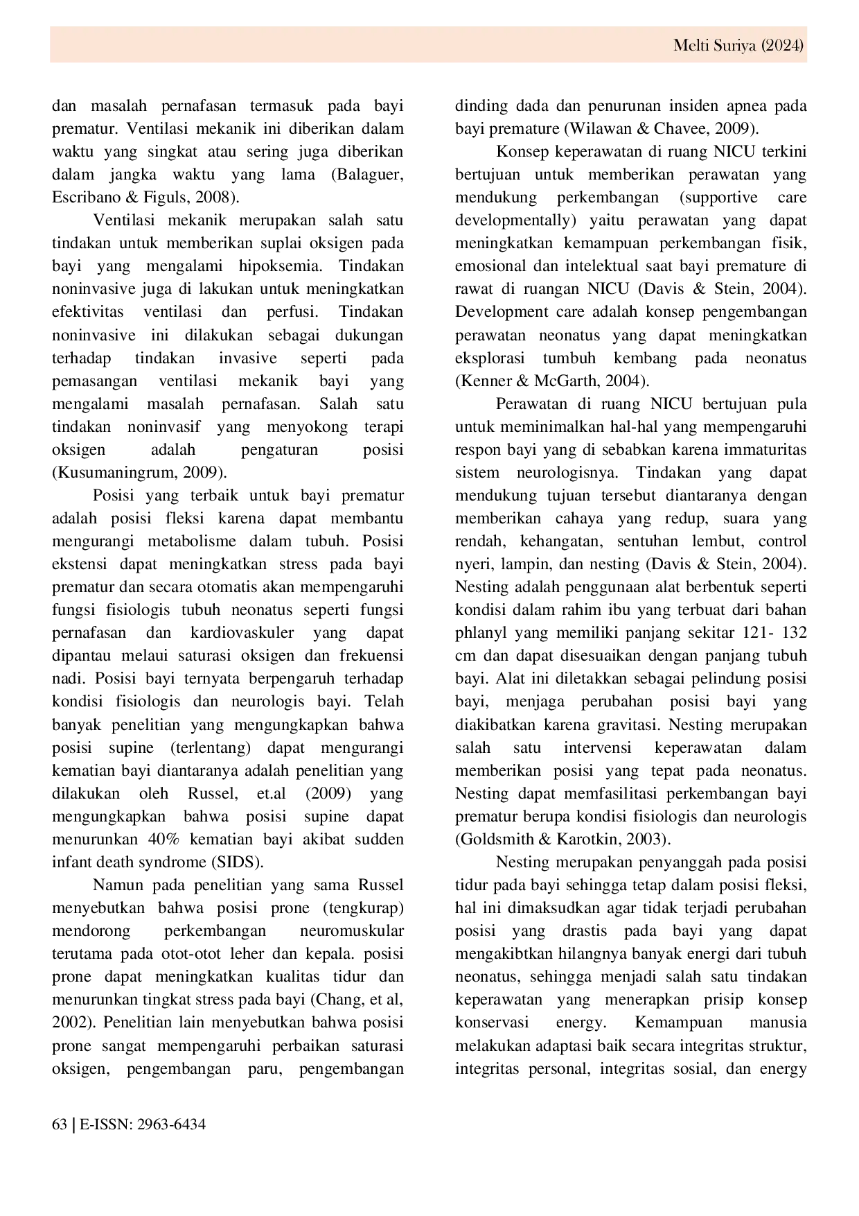 JURIS The Effect of Using the Nesting Method and Prone Position on Changes in Oxygenation Status in Low Birth Weight Babies