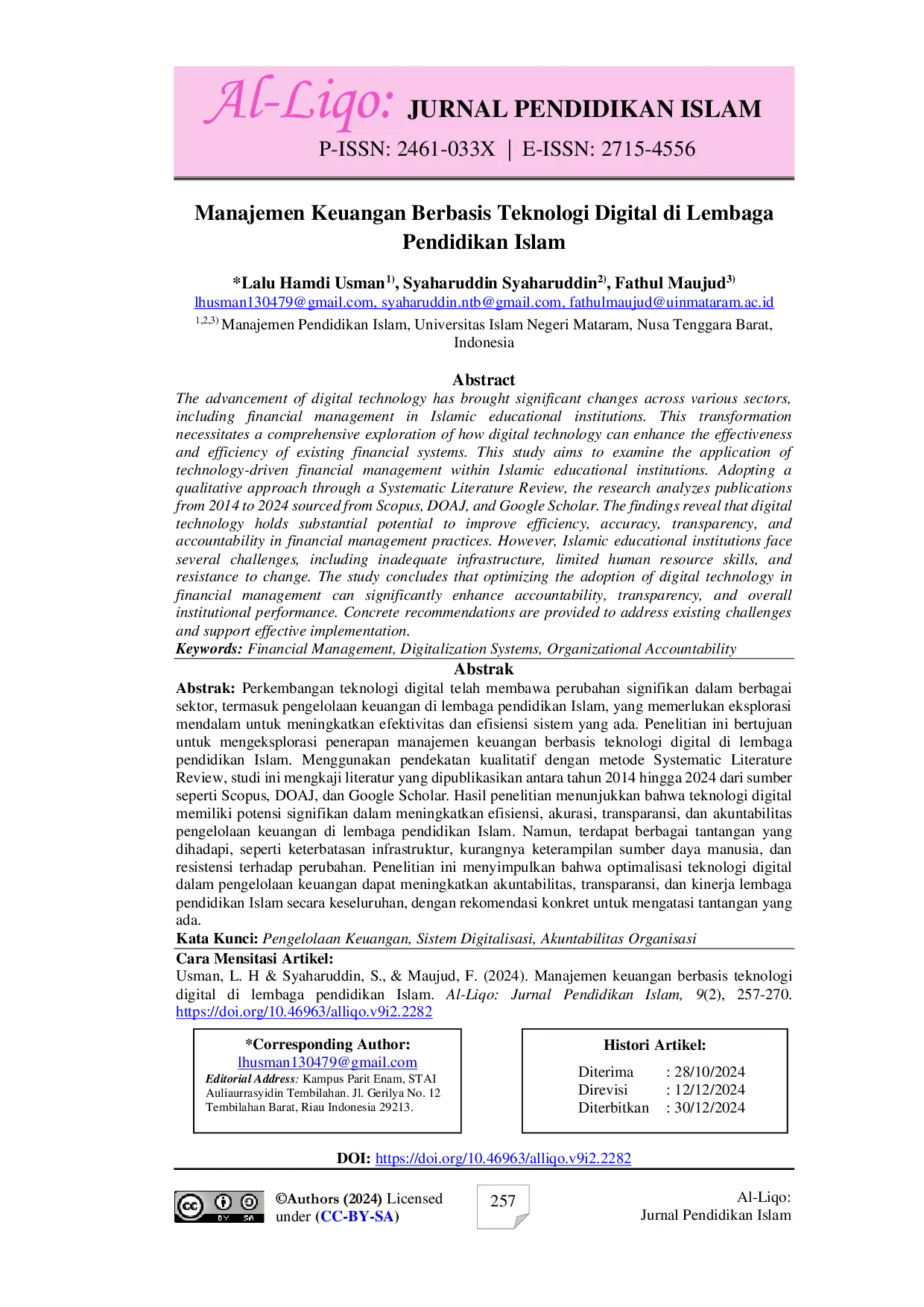 JURIS Manajemen keuangan berbasis teknologi digital di lembaga pendidikan Islam