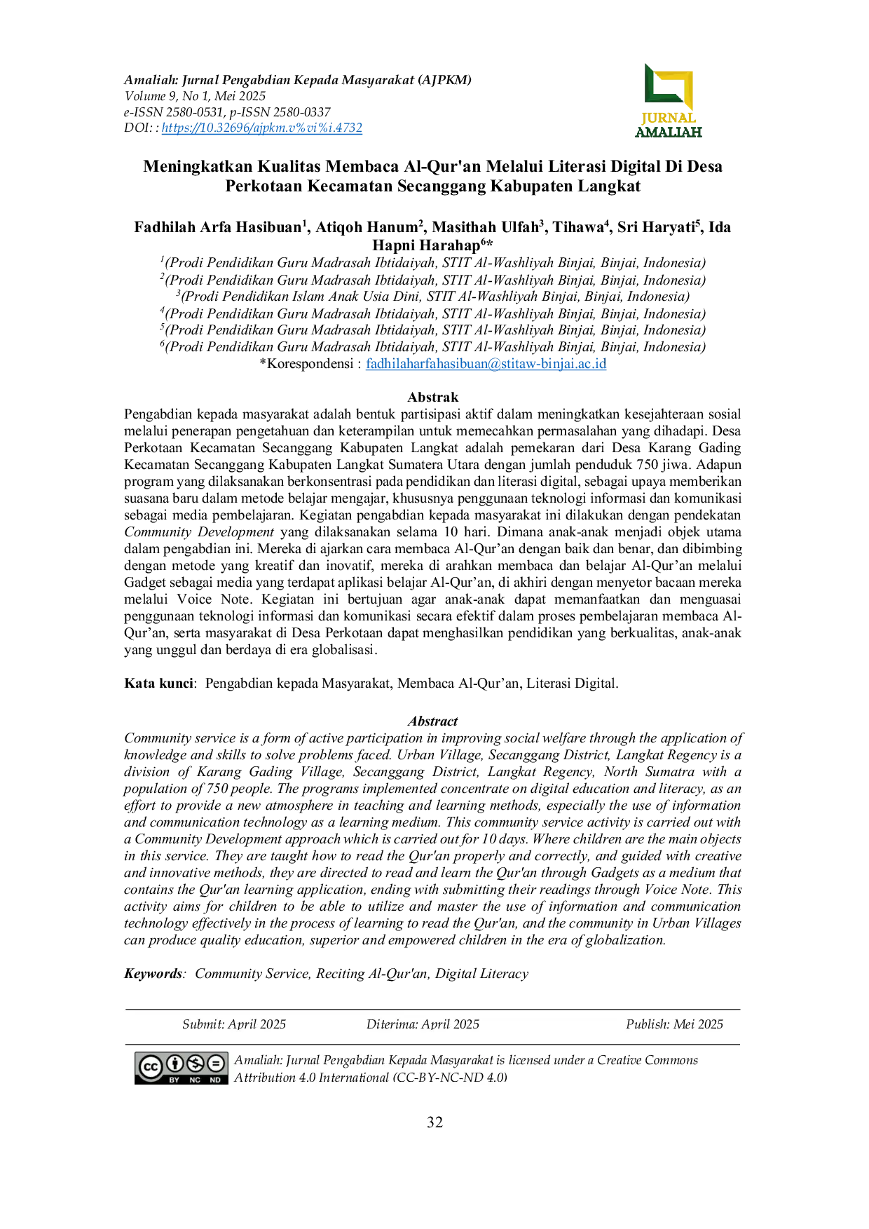JURIS Meningkatkan Kualitas Membaca Al Qur an Melalui Literasi Digital Di Desa Perkotaan Kecamatan Secanggang Kabupaten Langkat