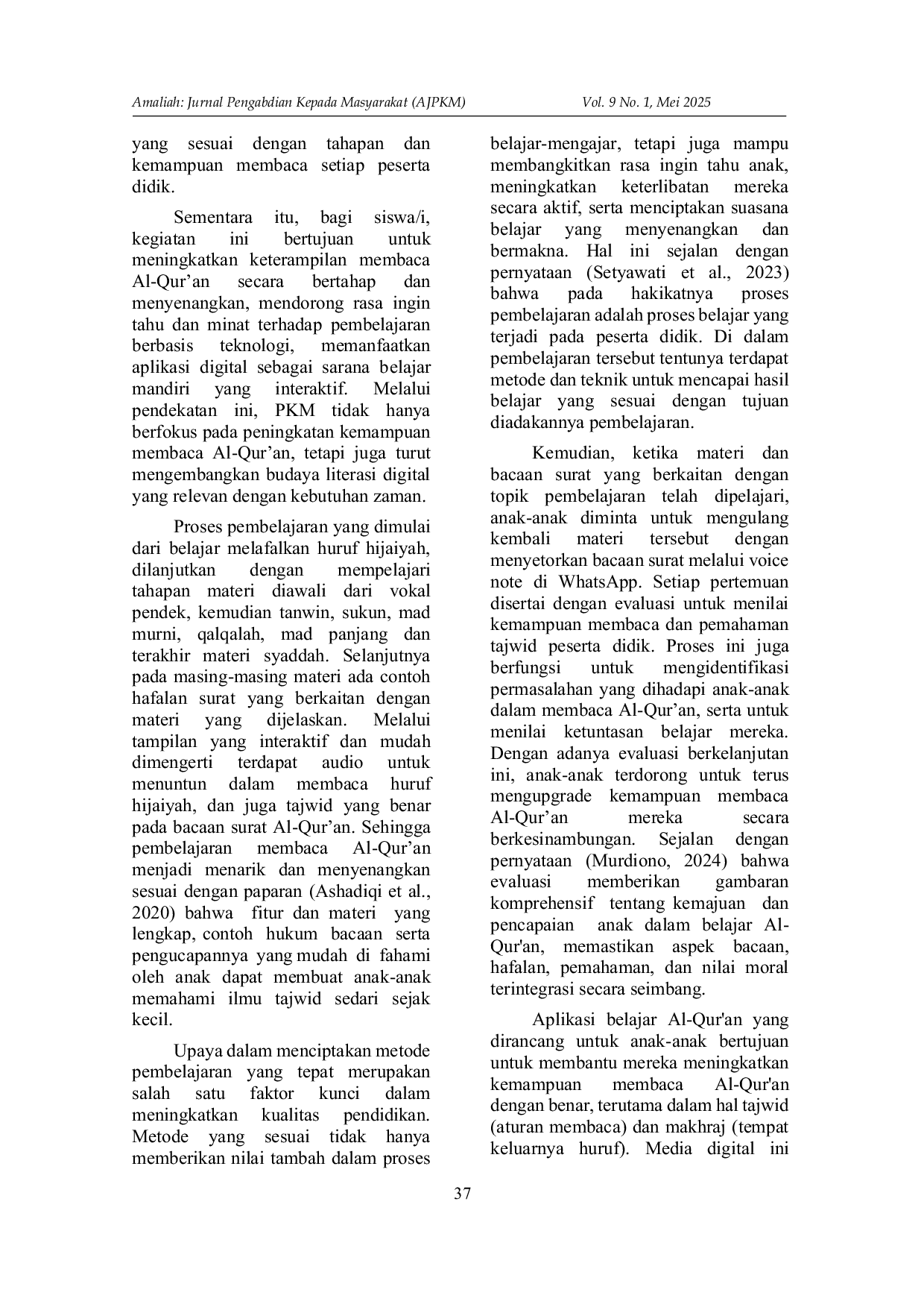 JURIS Meningkatkan Kualitas Membaca Al Qur an Melalui Literasi Digital Di Desa Perkotaan Kecamatan Secanggang Kabupaten Langkat