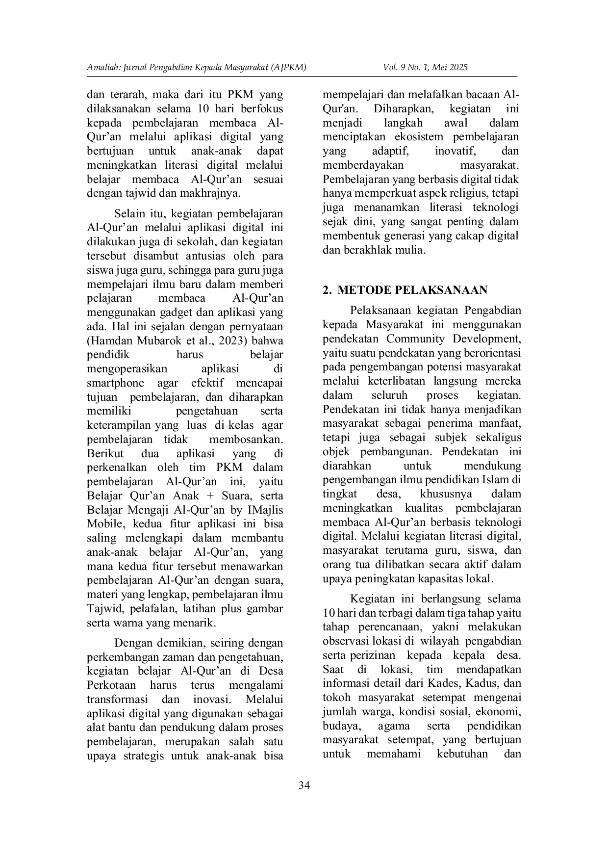 JURIS Meningkatkan Kualitas Membaca Al Qur an Melalui Literasi Digital Di Desa Perkotaan Kecamatan Secanggang Kabupaten Langkat