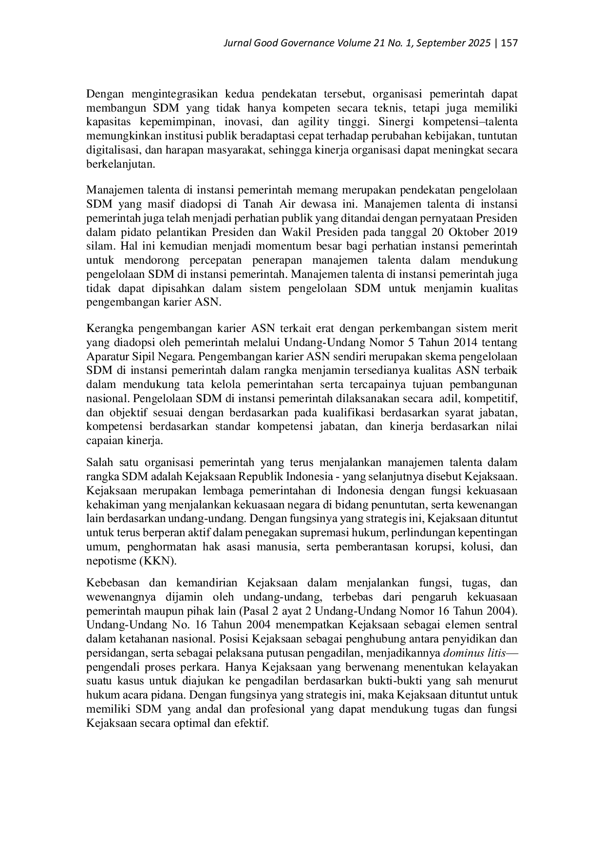 JURIS Manajemen Talenta Dalam Pengembangan Jabatan Fungsional Sandiman di Kejaksaan Republik Indonesia