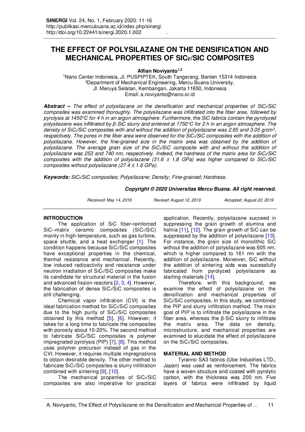 JURIS The Effect of Polysilazane on the Densification and Mechanical Properties of Sicf Sic Composites