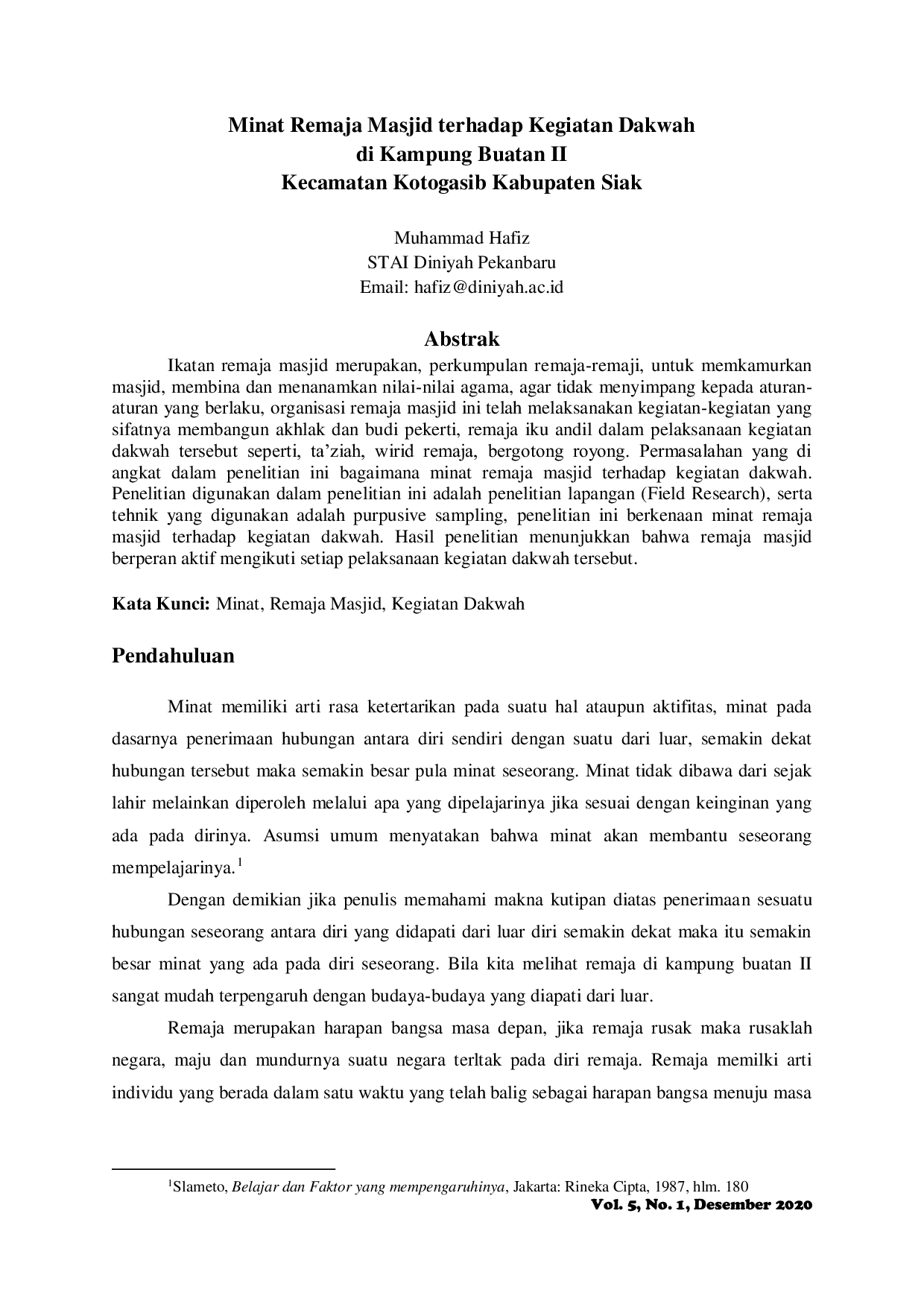 JURIS Minat Remaja Masjid Terhadap Kegiatan Dakwah Di Kampung Buatan Ii Kecamatan Kotogasib Kabupaten Siak