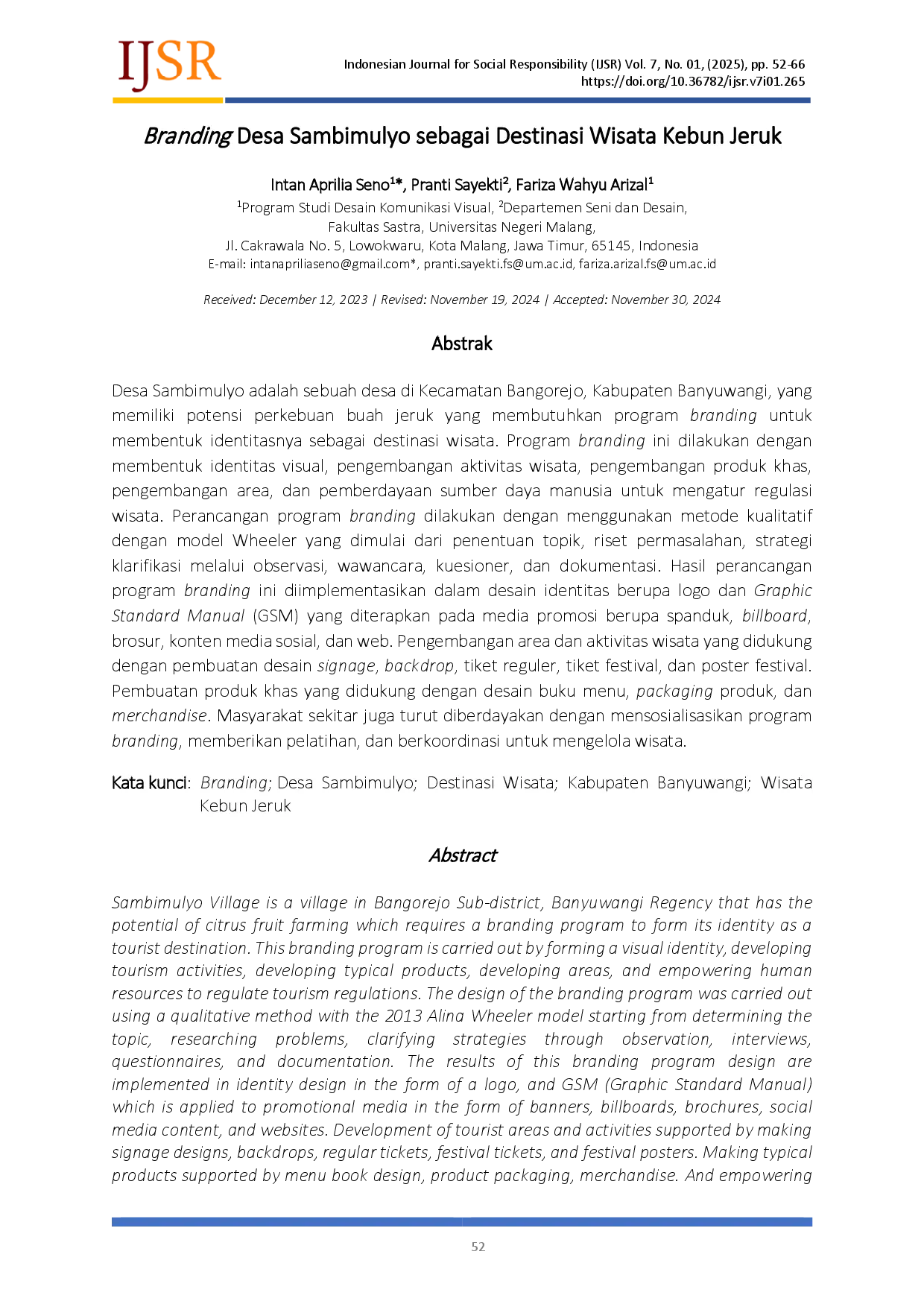 juris Branding Desa Sambimulyo sebagai Destinasi Wisata Kebun Jeruk