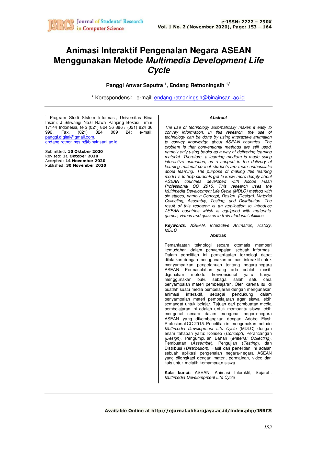 JURIS Animasi Interaktif Pengenalan Negara ASEAN Menggunakan Metode Multimedia Development Life Cycle