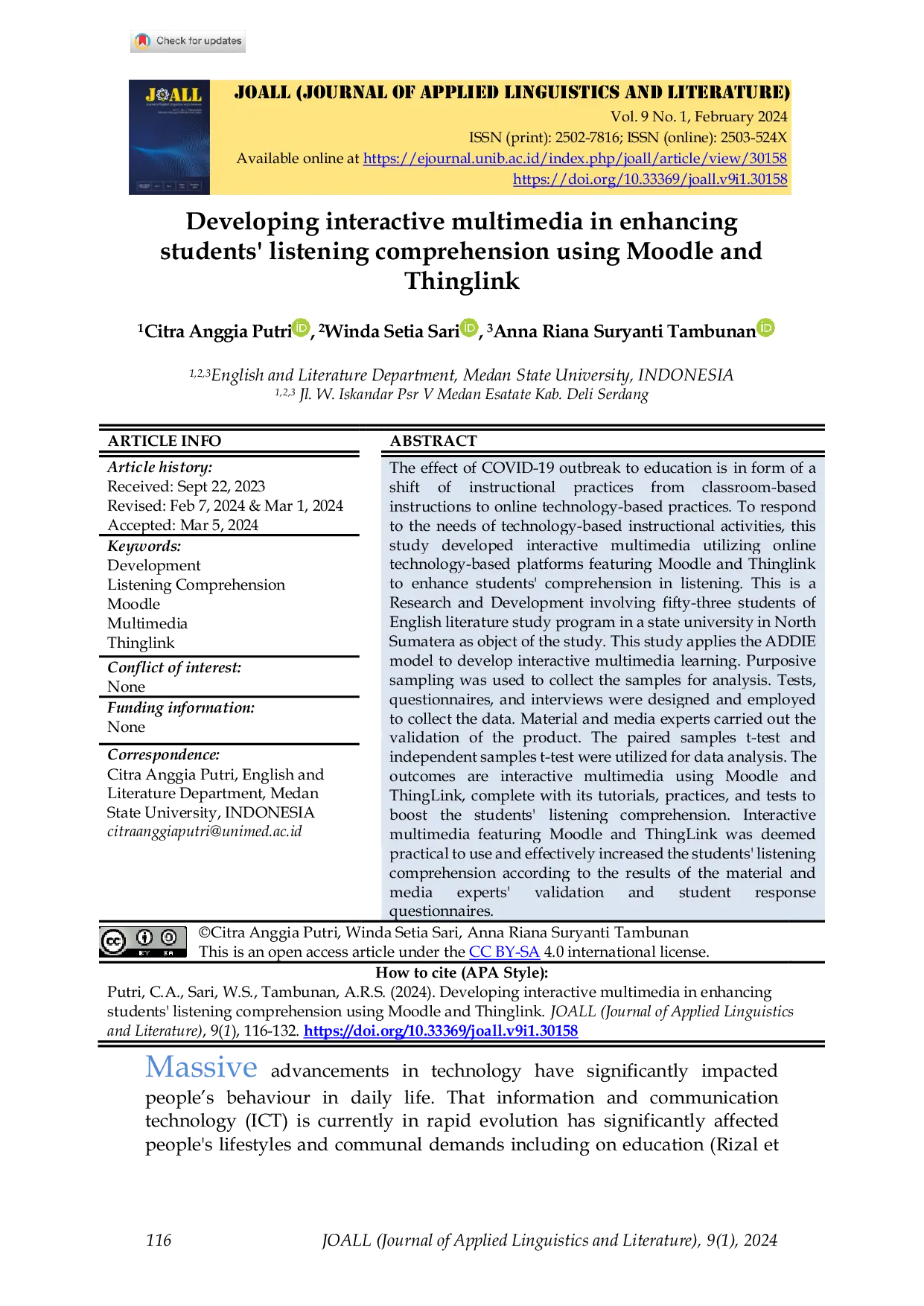 JURIS Developing interactive multimedia in enhancing students listening comprehension using Moodle and Thinglink