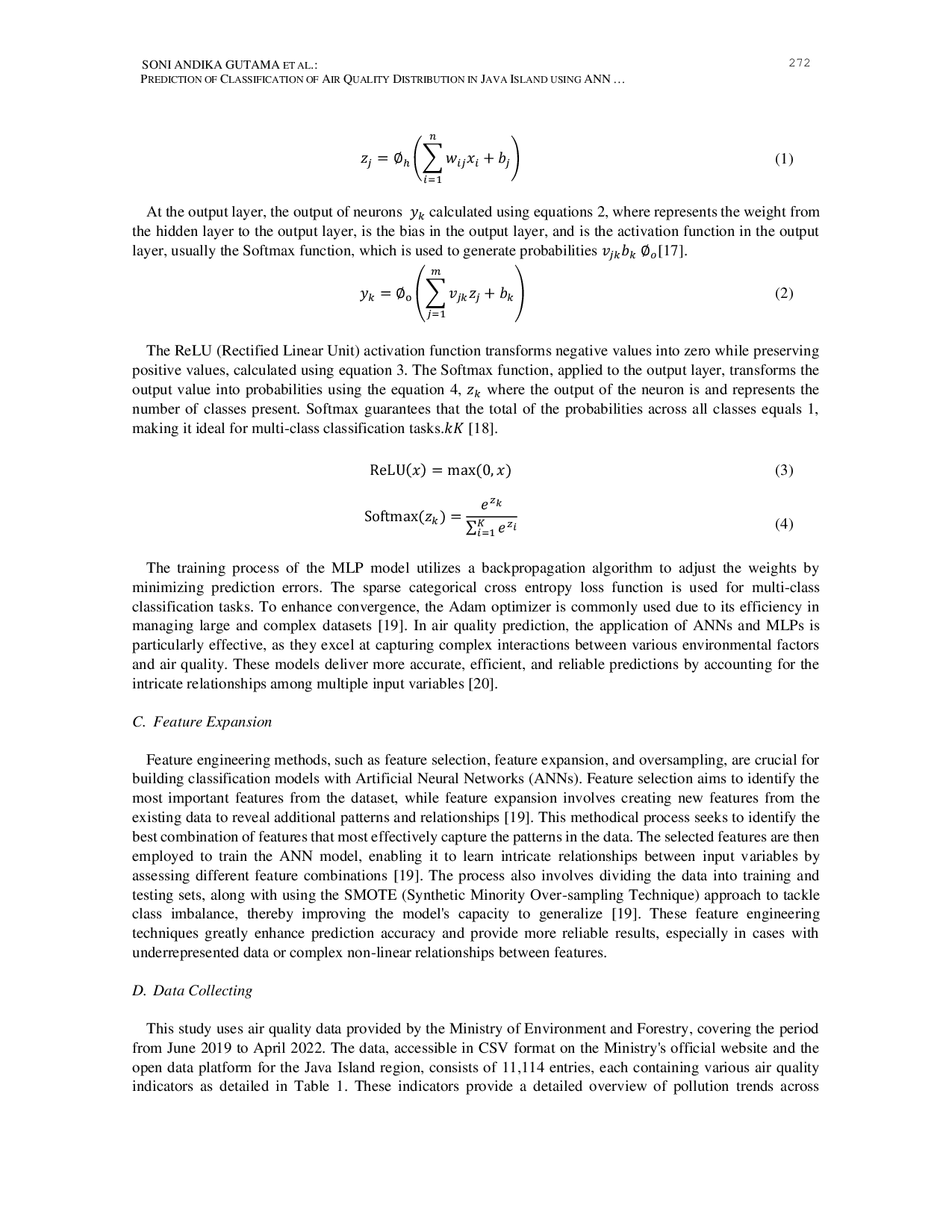 JURIS Prediction of Classification of Air Quality Distribution in Java Island using ANN with Time Based Feature Expansion and Spatial Analysis