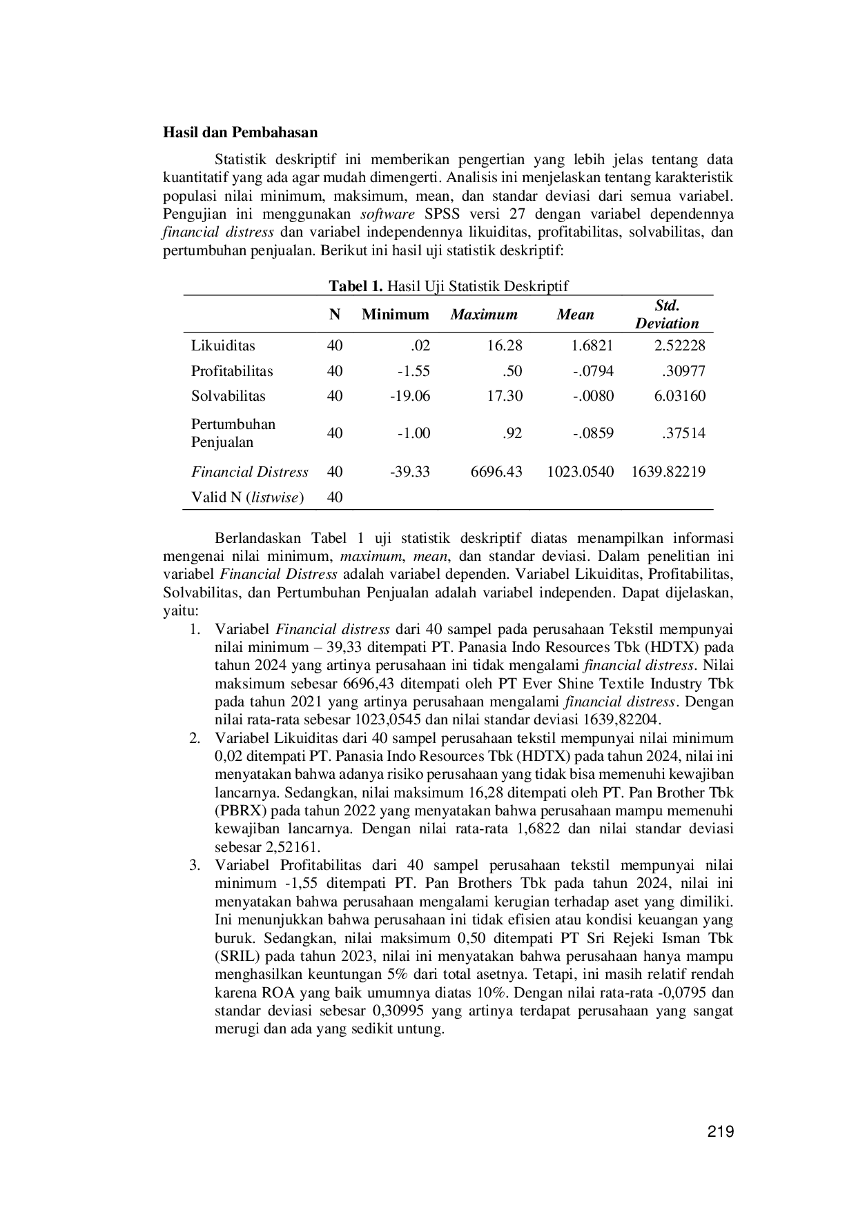 JURIS Pengaruh Likuiditas Profitabilitas Solvabilitas dan Pertumbuhan Penjualan Terhadap Financial Distress Pada Perusahaan Tekstil Yang Terdaftar Di Bursa Efek Indonesia Tahun 2020 2024