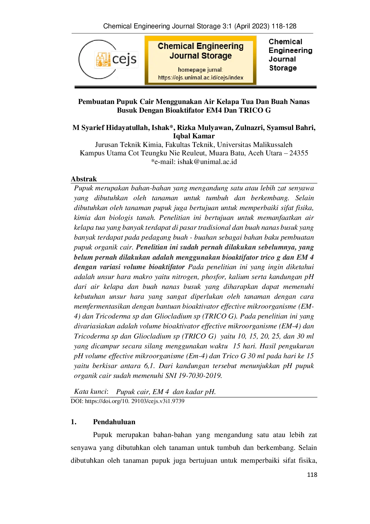 JURIS Pembuatan Pupuk Cair Menggunakan Air Kelapa Tua Dan Buah Nanas Busuk Dengan Bioaktifator EM4 Dan TRICO