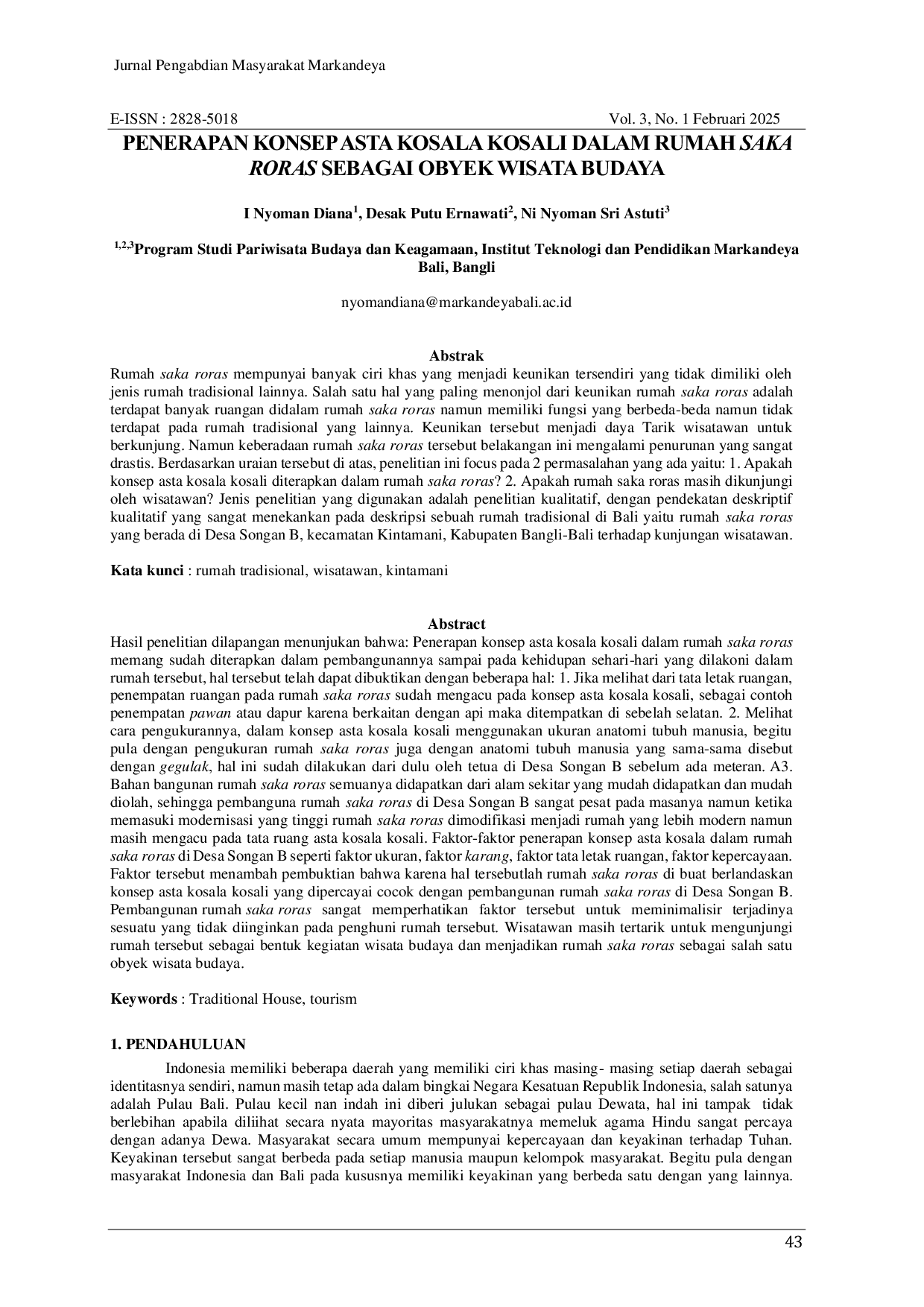 JURIS Penerapan Konsep Asta Kosala Kosali Dalam Rumah Saka Roras Sebagai Obyek Wisata Budaya