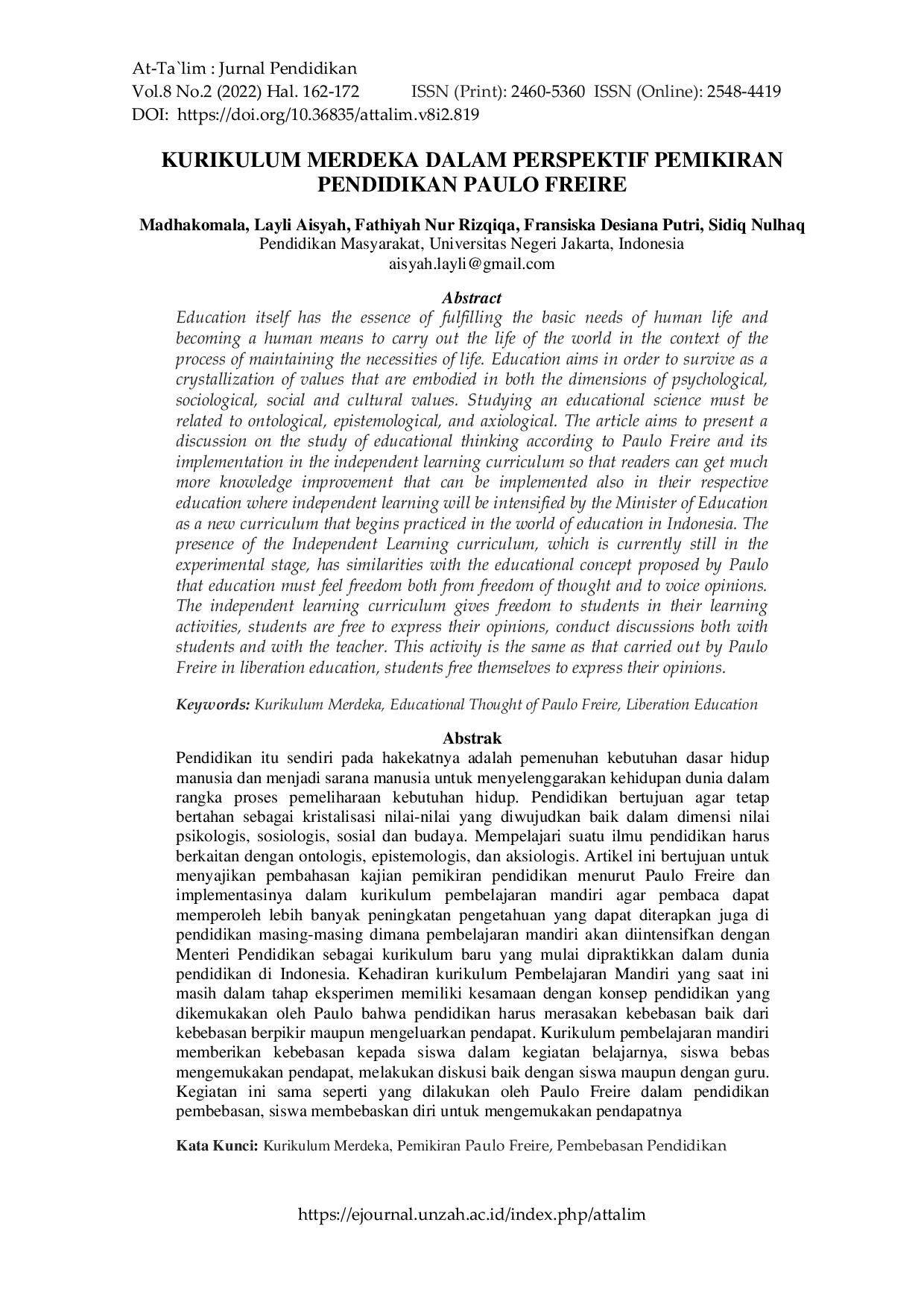 JURIS Kurikulum Merdeka dalam Perspektif Pemikiran Pendidikan Paulo Freire