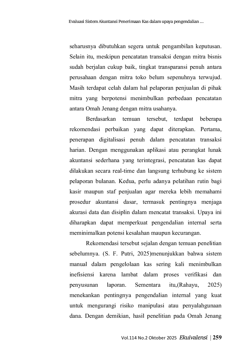 JURIS Evaluasi Sistem Akuntansi Penerimaan Kas dalam upaya pengendalian intern di Omah Jenang Blitar