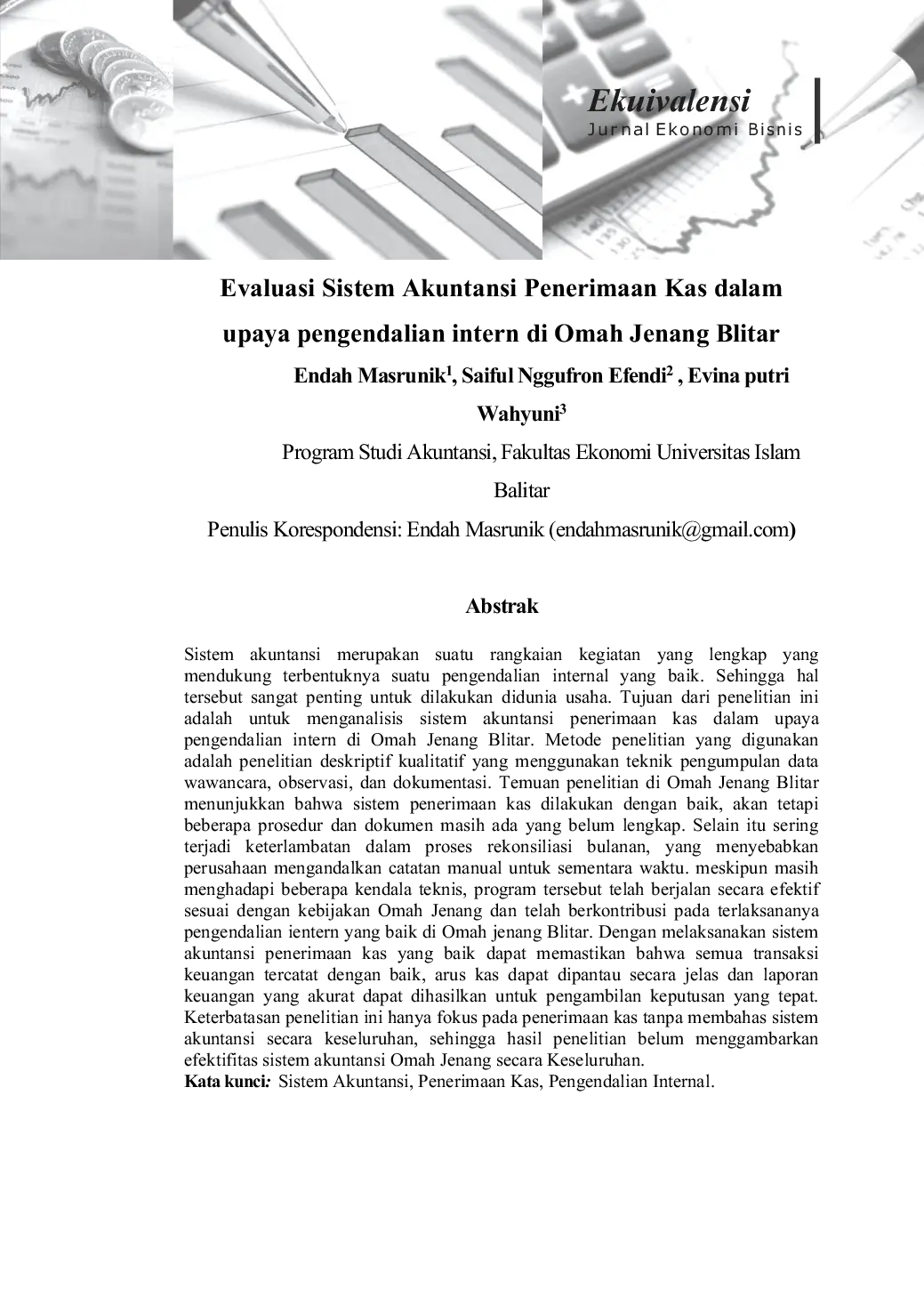 JURIS Evaluasi Sistem Akuntansi Penerimaan Kas dalam upaya pengendalian intern di Omah Jenang Blitar