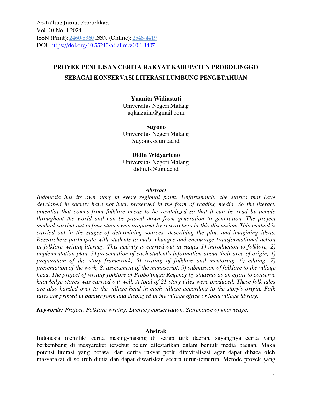 JURIS Proyek Penulisan Cerita Rakyat Kabupaten Probolinggo Sebagai Konservasi Literasi Lumbung Pengetahuan