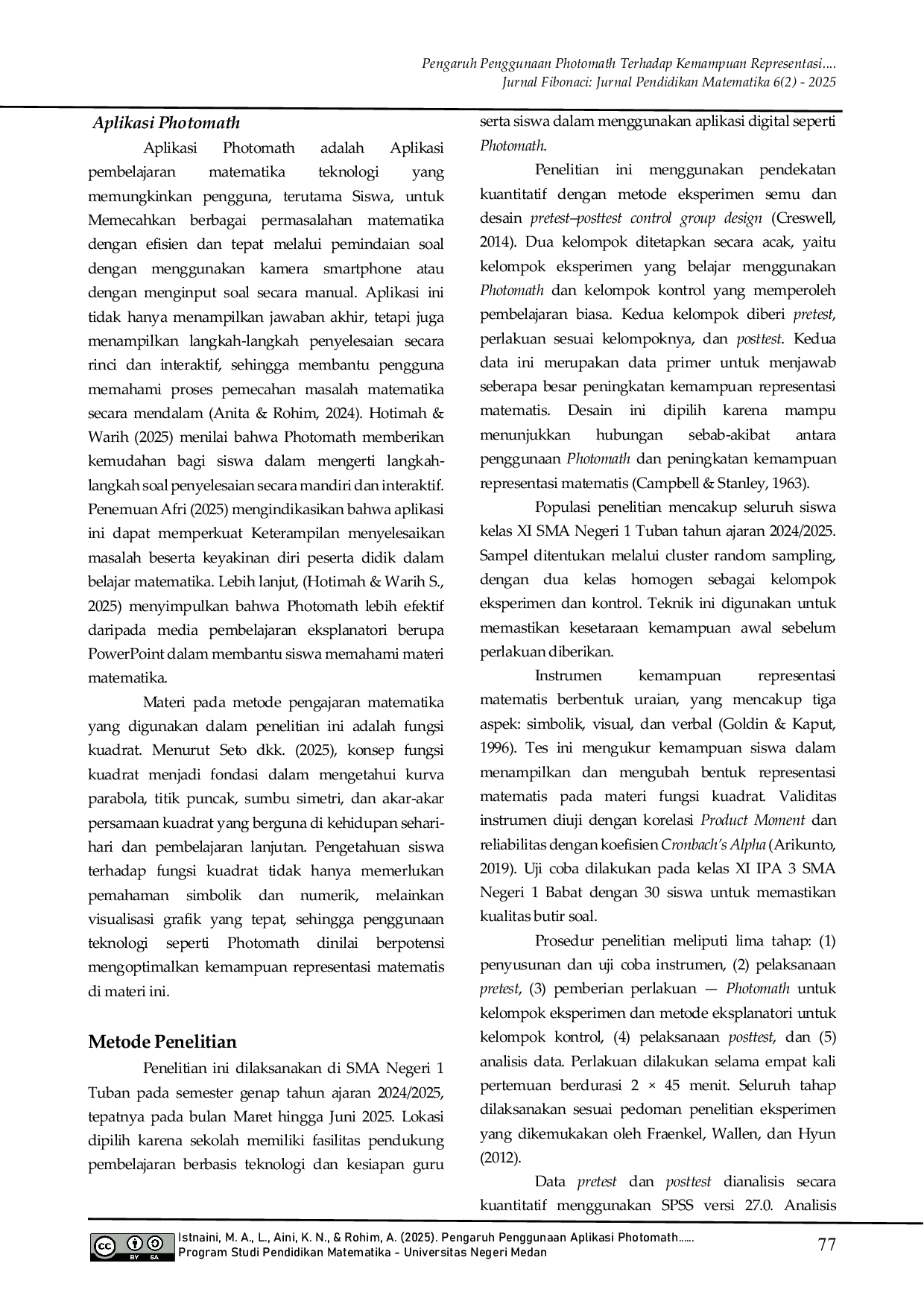 JURIS Pengaruh Penggunaan Photomath Terhadap Kemampuan Representasi Matematis Siswa dalam Menyelesaikan Soal Fungsi Kuadrat