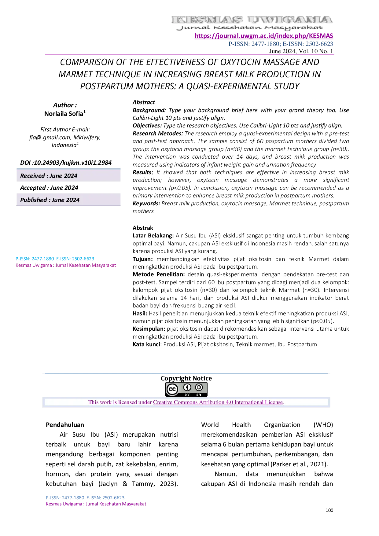 JURIS Comparison Of The Effectiveness Of Oxytocin Massage And Marmet Technique In Increasing Breast Milk Production In Postpartum Mothers A Quasi Experimental Study