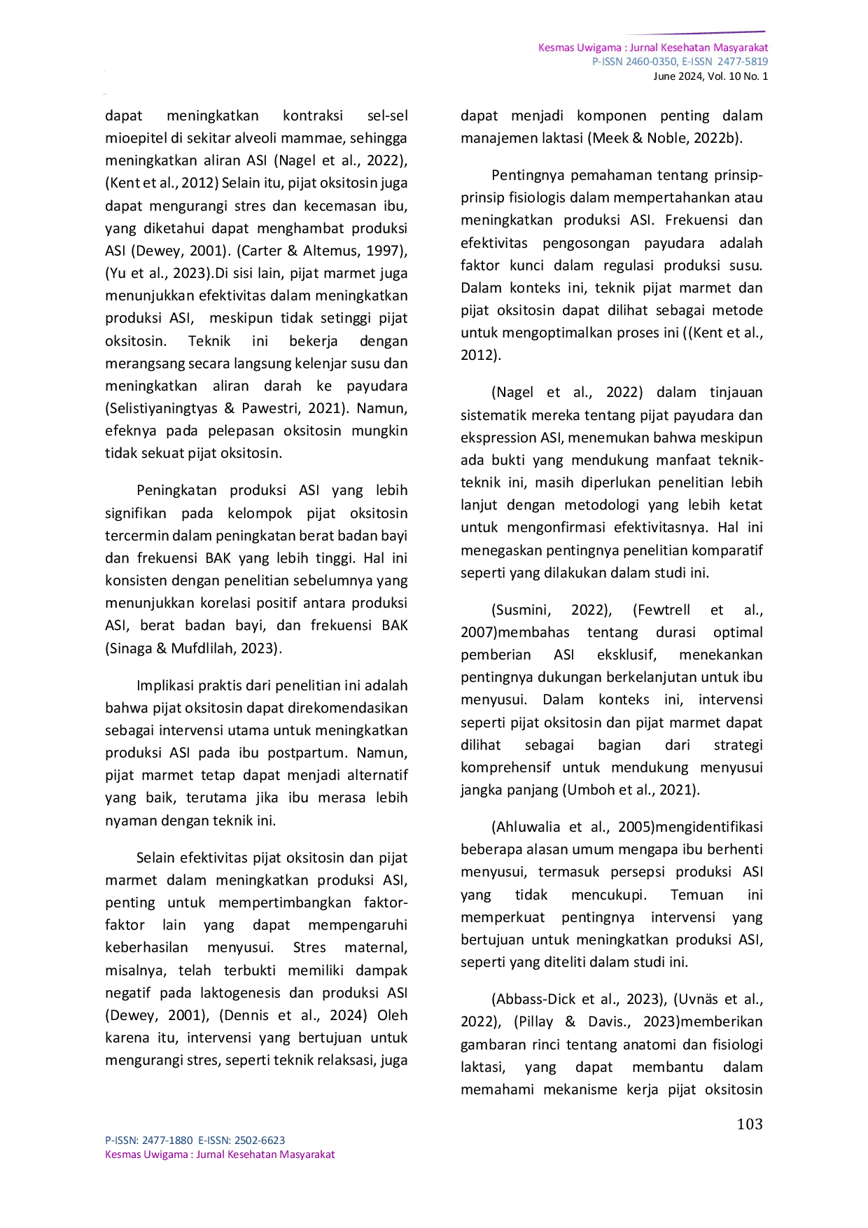 JURIS Comparison Of The Effectiveness Of Oxytocin Massage And Marmet Technique In Increasing Breast Milk Production In Postpartum Mothers A Quasi Experimental Study