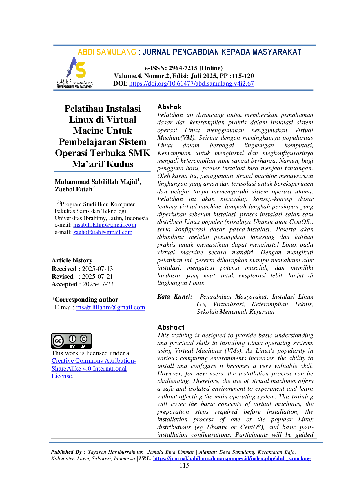 juris Pelatihan Instalasi Linux di Virtual Macine Untuk Pembelajaran Sistem Operasi Terbuka SMK Ma arif Kudus