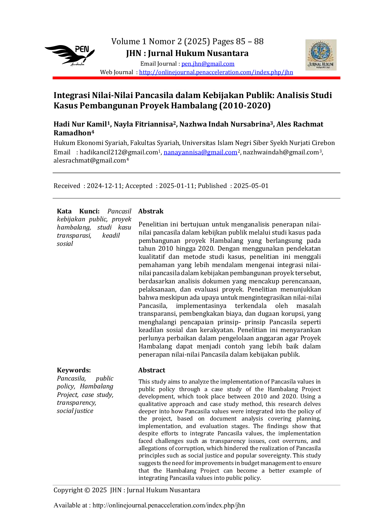 JURIS Integrasi Nilai Nilai Pancasila dalam Kebijakan Publik Analisis Studi Kasus Pembangunan Proyek Hambalang 2010 2020