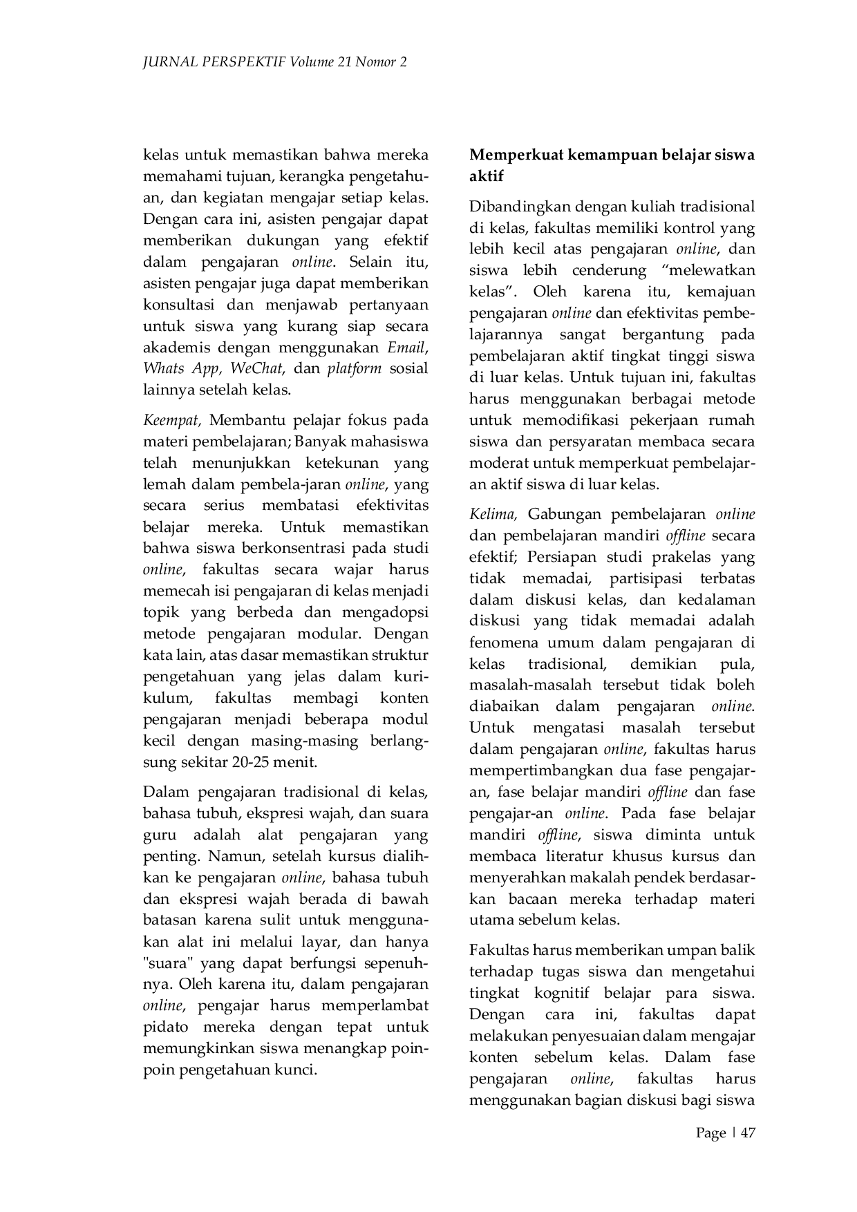 JURIS Efek Pembelajaran Online Pada Era New Normal Pandemi Covid 19