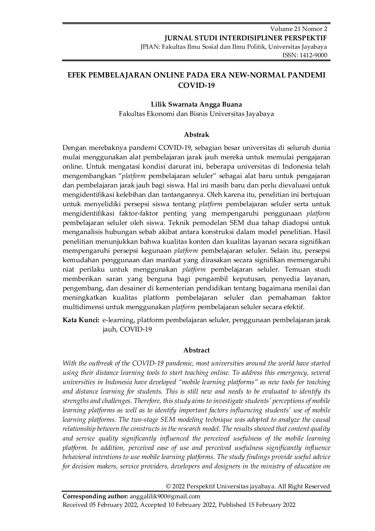 JURIS Efek Pembelajaran Online Pada Era New Normal Pandemi Covid 19