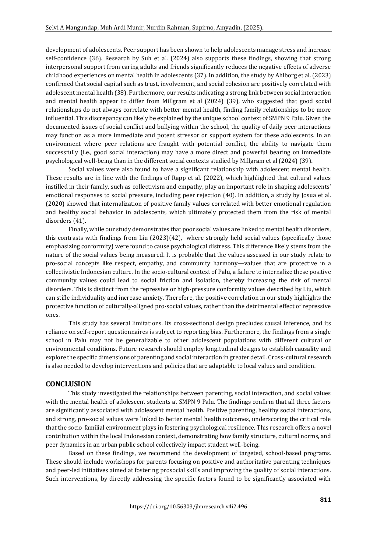 JURIS The Association Between Parenting Social Interaction Social Values and Adolescent Mental Health A Cross Sectional Study in Palu Indonesia