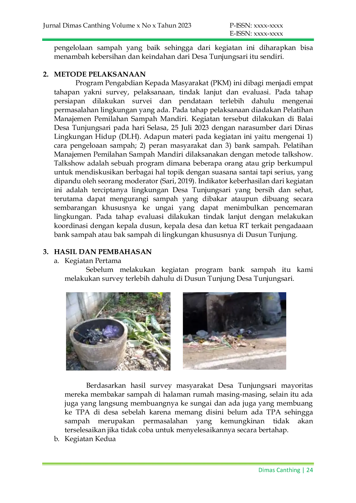 JURIS Sosialisasi Manajemen Pengelolaan Sampah Di Desa Tunjungsari