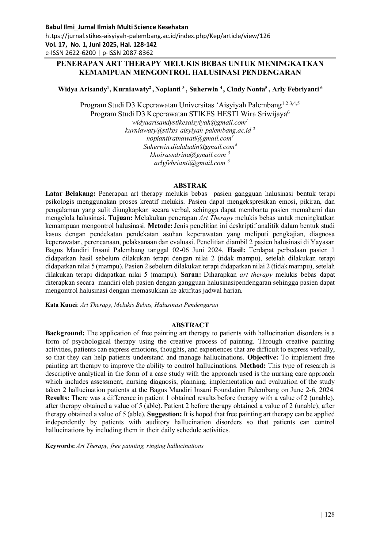 JURIS PENERAPAN ART THERAPY MELUKIS BEBAS UNTUK MENINGKATKAN KEMAMPUAN MENGONTROL HALUSINASI PENDENGARAN