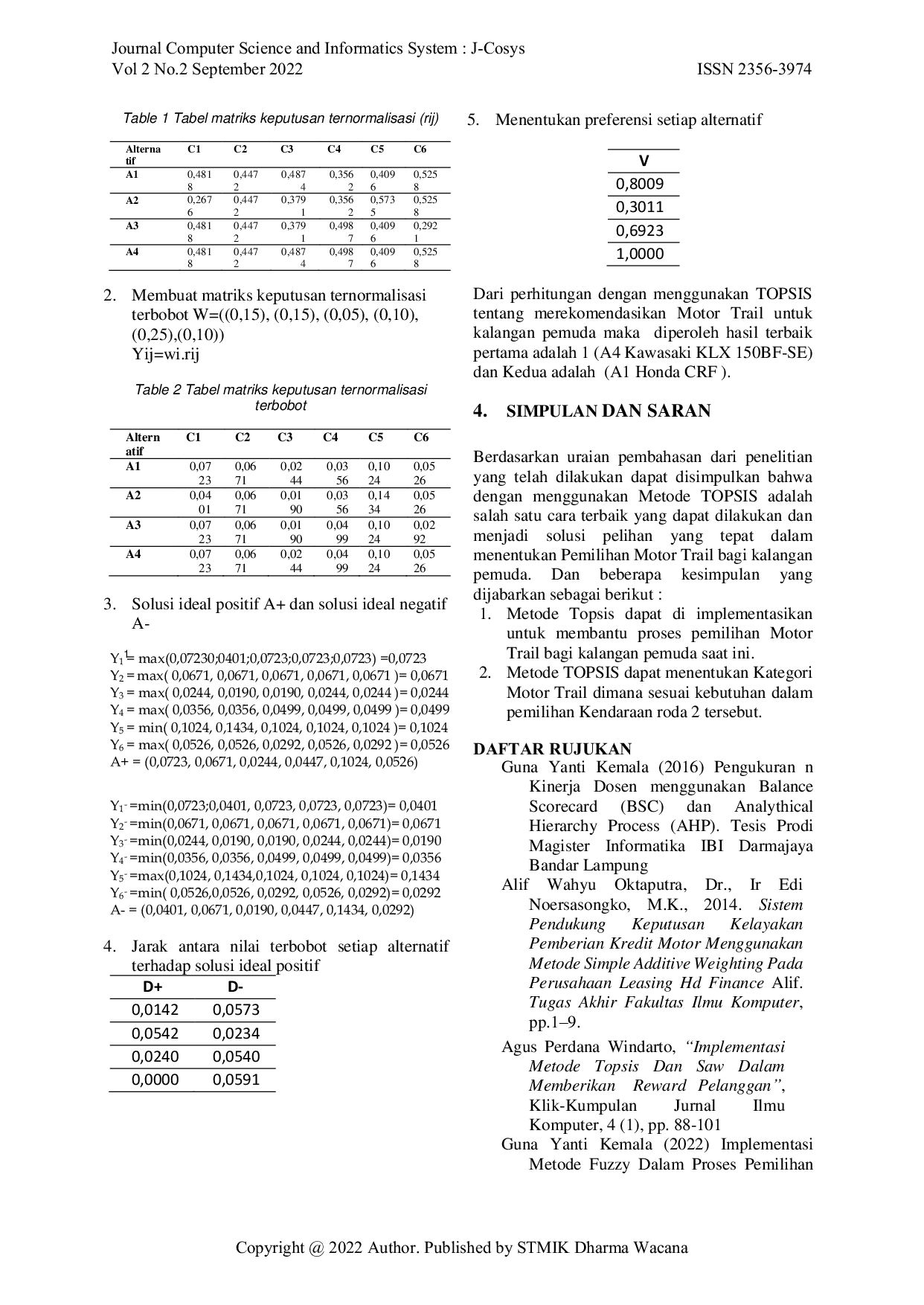 JURIS Sistem Pendukung Keputusan Dalam Merekomendasikan Motor Trail Untuk Kalangan Pemuda Dengan Metode Topsis