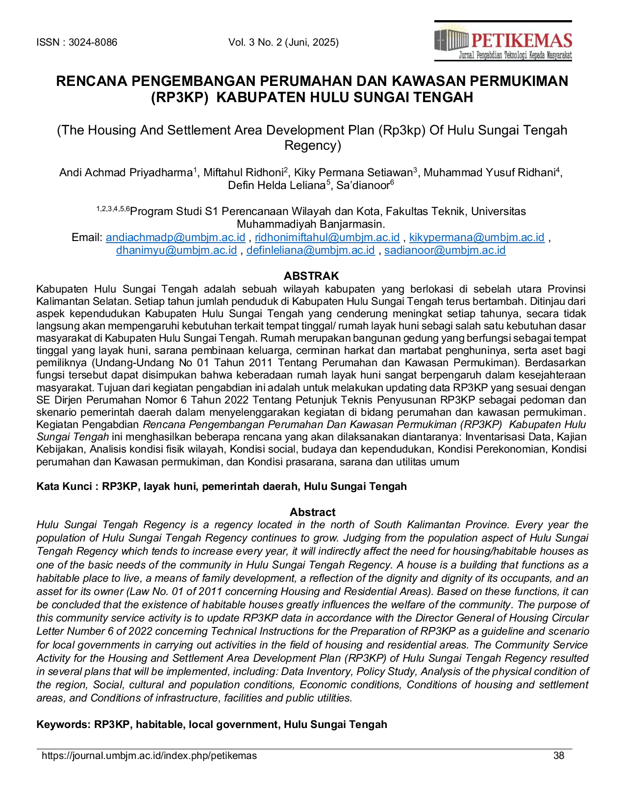 JURIS Rencana Pengembangan Perumahan dan Kawasan Permukiman RP3KP Kabupaten Hulu Sungai Tengah