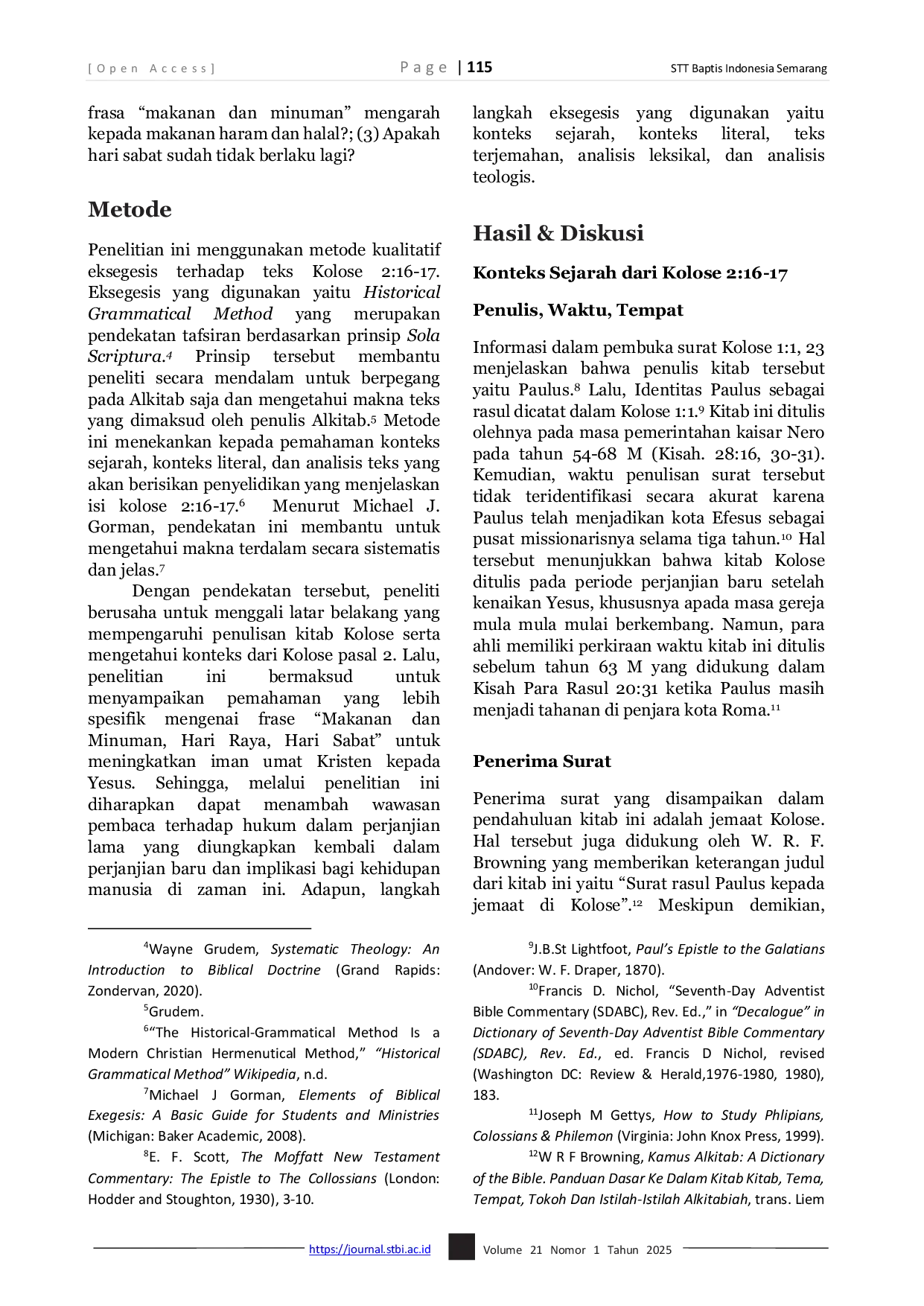 JURIS Makna Penggunaan Frasa Makanan dan Minuman Hari Raya Hari Sabat Berdasarkan Kolose 2 16 17 Studi Eksegesis