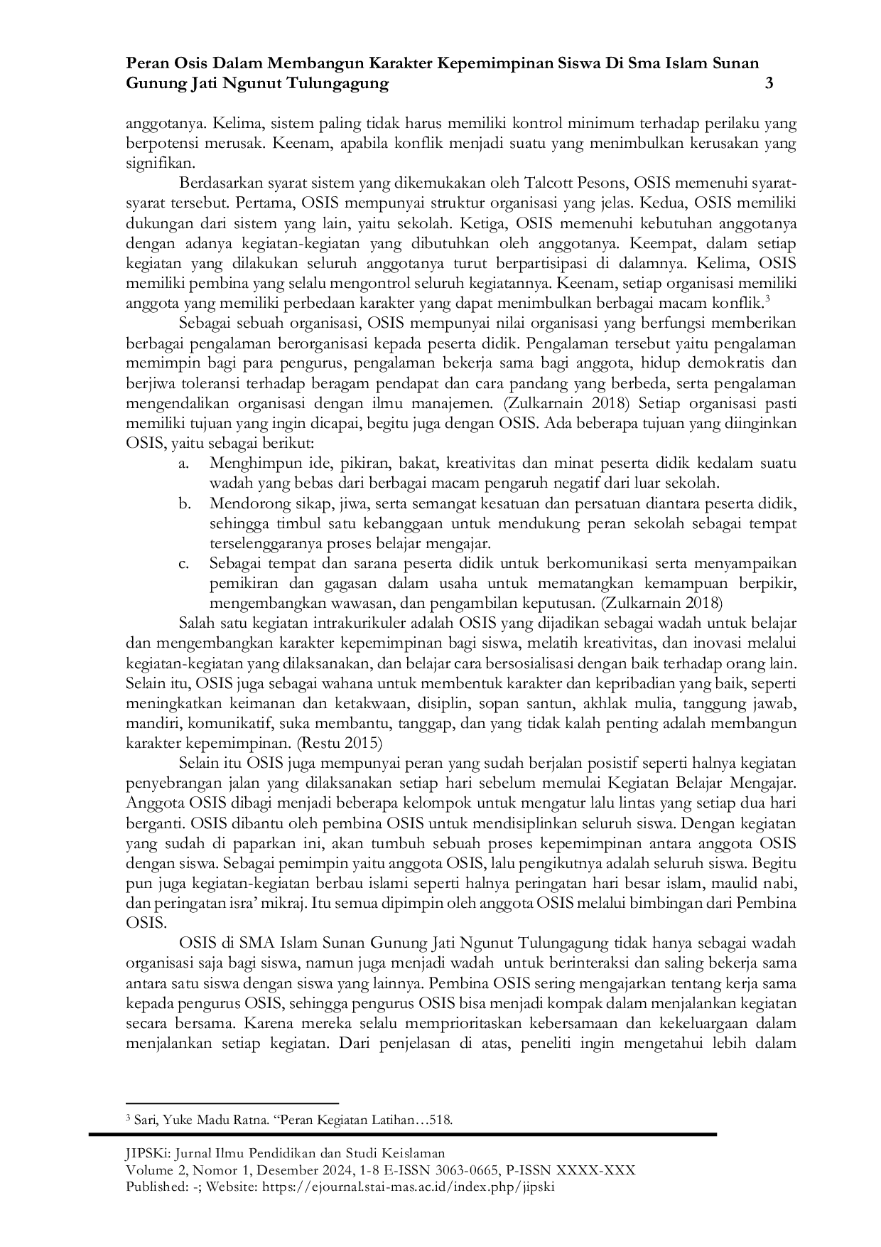 JURIS Peran OSIS dalam Membangun Karakter Kepemimpinan Siswa di SMA Islam Sunan Gunung Jati Ngunut Tulungagung