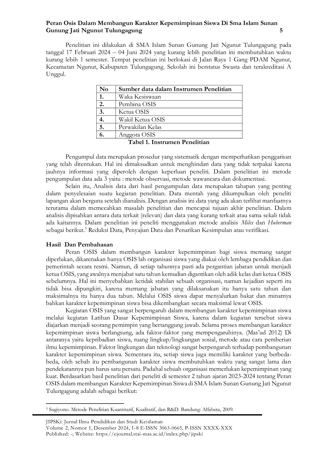 JURIS Peran OSIS dalam Membangun Karakter Kepemimpinan Siswa di SMA Islam Sunan Gunung Jati Ngunut Tulungagung