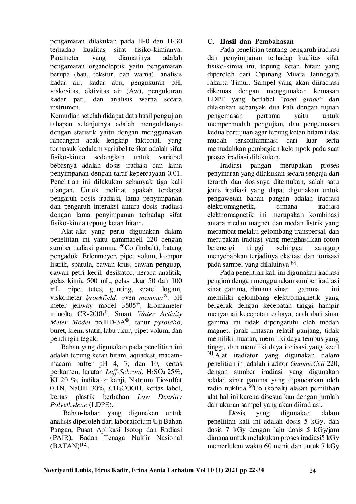 JURIS Pengaruh Iradiasi Dan Penyimpanan Terhadap Kualitas Sifat Fisiko Kimia Tepung Ketan Hitam