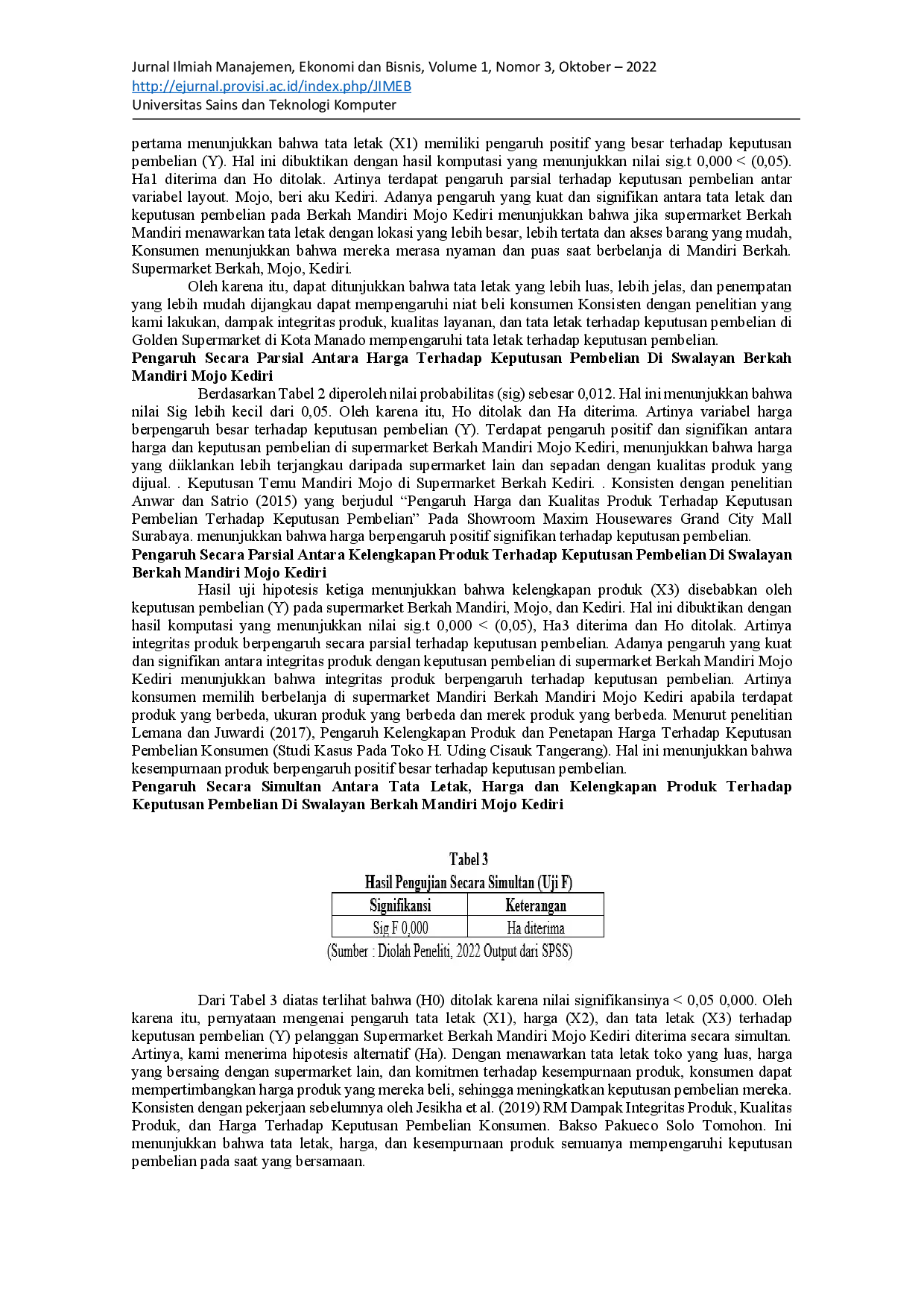 juris PENGARUH TATA LETAK HARGA DAN KELENGKAPAN PRODUK TERHADAP KEPUTUSAN PEMBELIAN Studi Kasus Pada Swalayan Berkah Mandiri Mojo Kediri