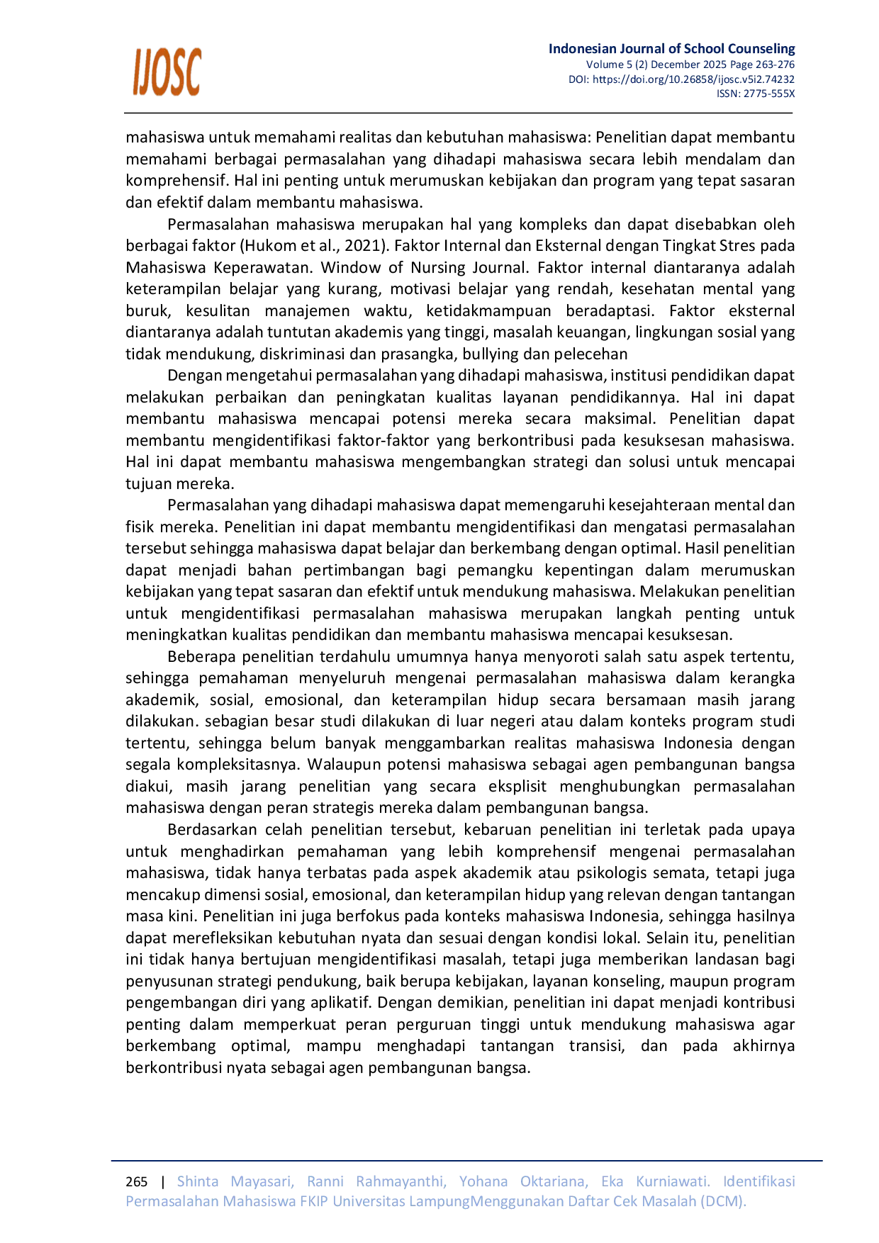 JURIS Identifikasi Permasalahan Mahasiswa FKIP Universitas Lampung Menggunakan Daftar Cek Masalah DCM