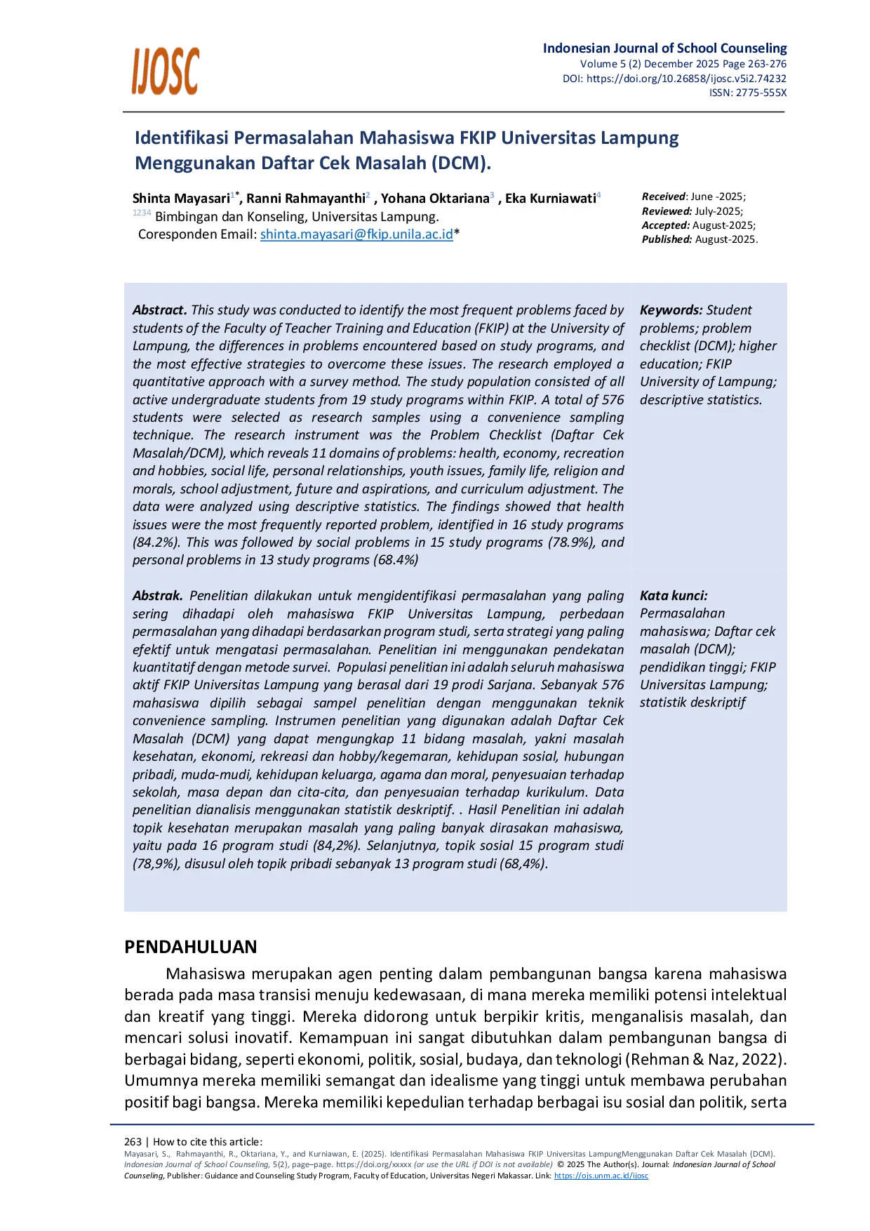 JURIS Identifikasi Permasalahan Mahasiswa FKIP Universitas Lampung Menggunakan Daftar Cek Masalah DCM