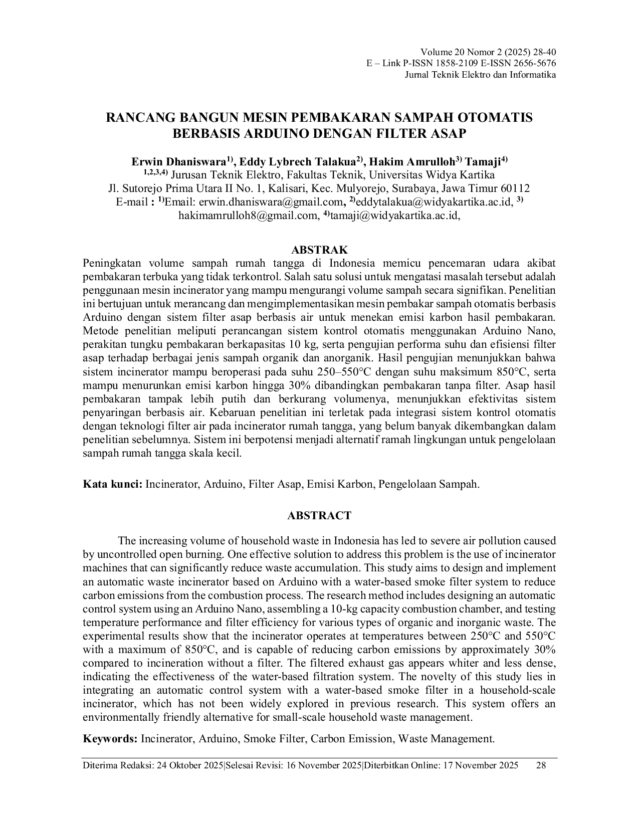 JURIS Rancang Bangun Mesin Pembakaran Sampah Otomatis Berbasis Arduino Dengan Filter Asap