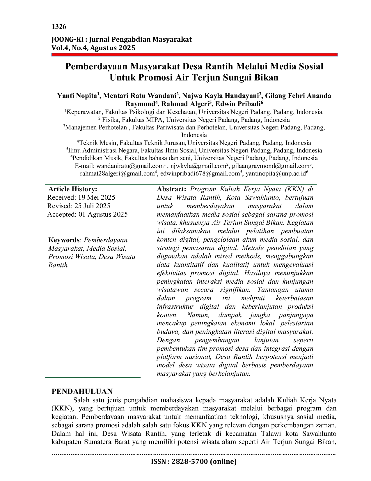 JURIS Pemberdayaan Masyarakat Desa Rantih Melalui Media Sosial Untuk Promosi Air Terjun Sungai Bikan