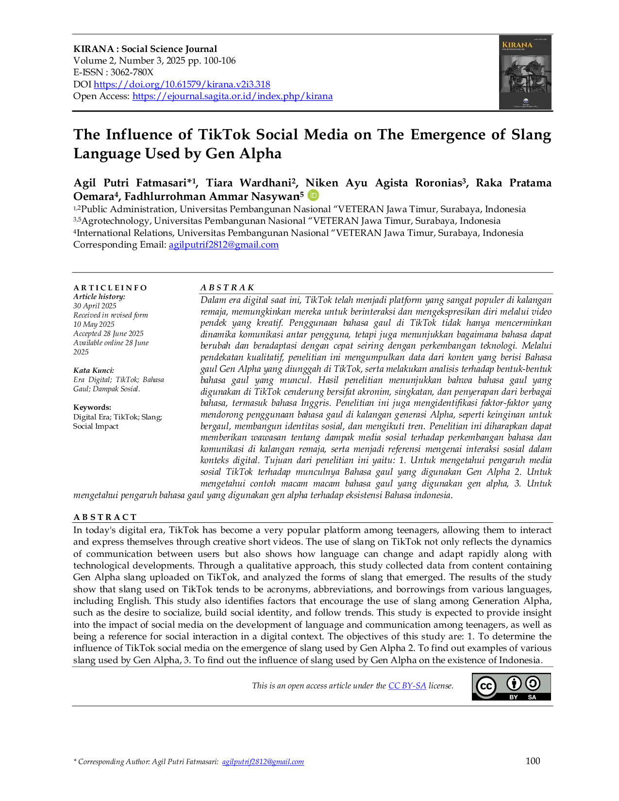 JURIS The Influence of TikTok Social Media on The Emergence of Slang Language Used by Gen Alpha