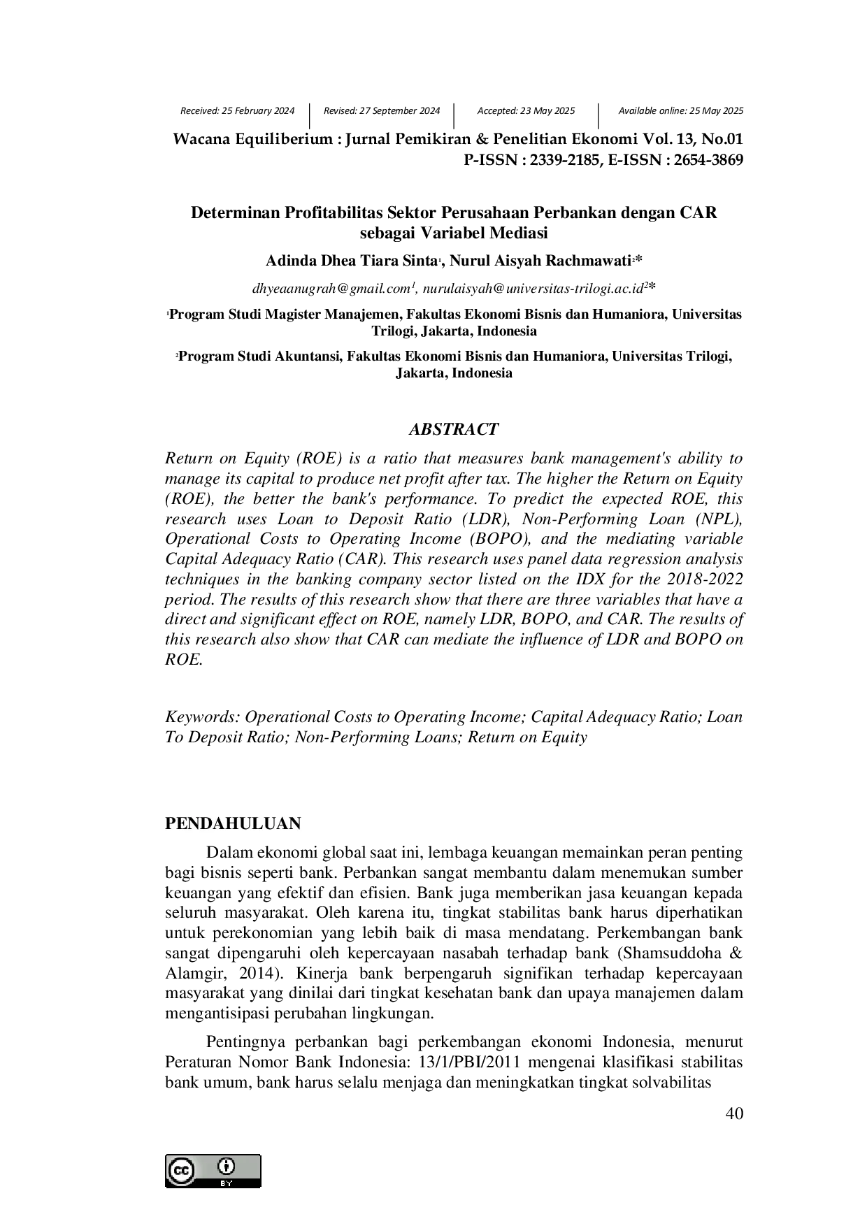 JURIS Determinan Profitabilitas Sektor Perusahaan Perbankan dengan CAR sebagai Variabel Mediasi