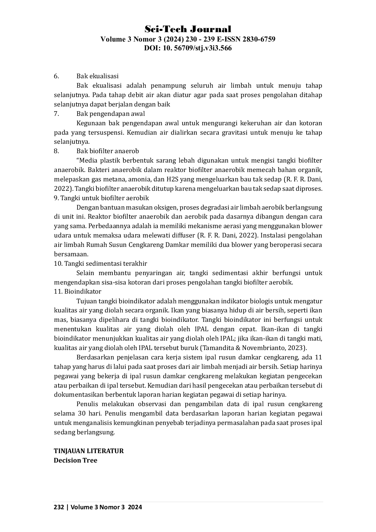 JURIS Analisis Laporan Harian Kegiatan Ipal Rusun Damkar Cengkareng dengan Algoritma Decision Tree