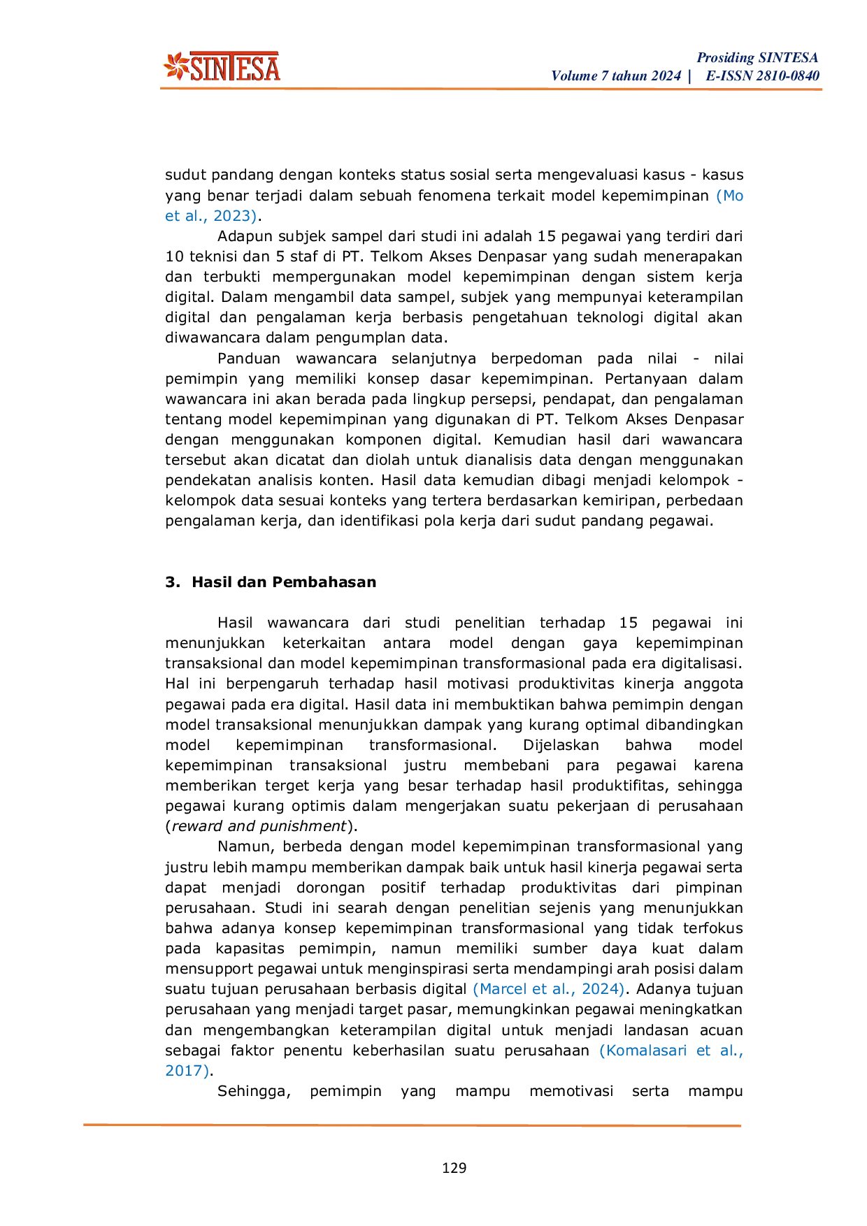 JURIS Model Kepemimpinan Transformasional pada Era Digital di PT Telkom Akses Denpasar