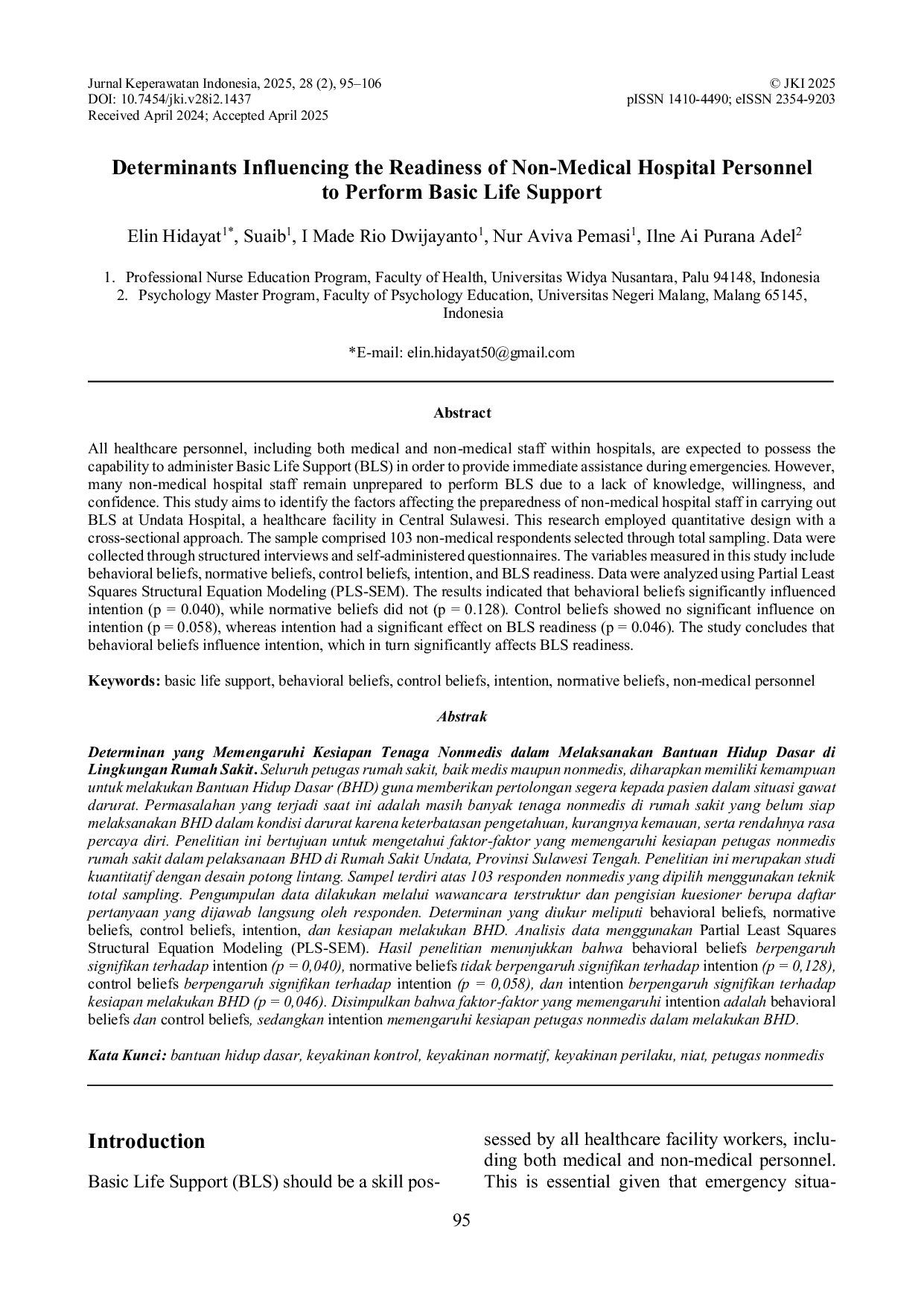 JURIS Determinants Influencing the Readiness of Non Medical Hospital Personnel to Perform Basic Life Support