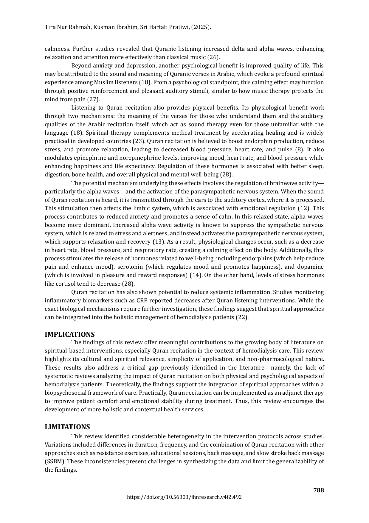 JURIS The Effects of Listening to Quran Recitation on Patients Undergoing Hemodialysis A Scoping Review