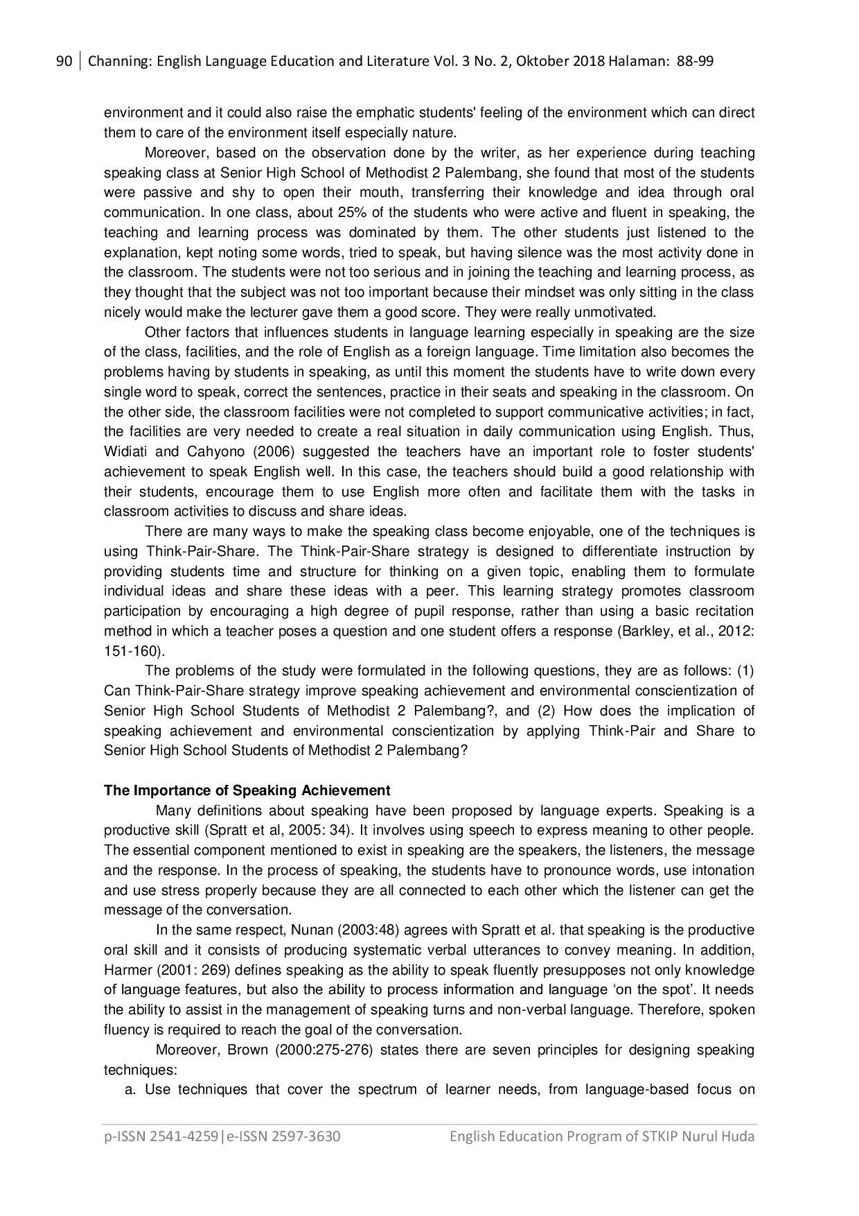 JURIS English Speaking Achievement and Environmental Conscientization by Using Think Pair Share Strategy