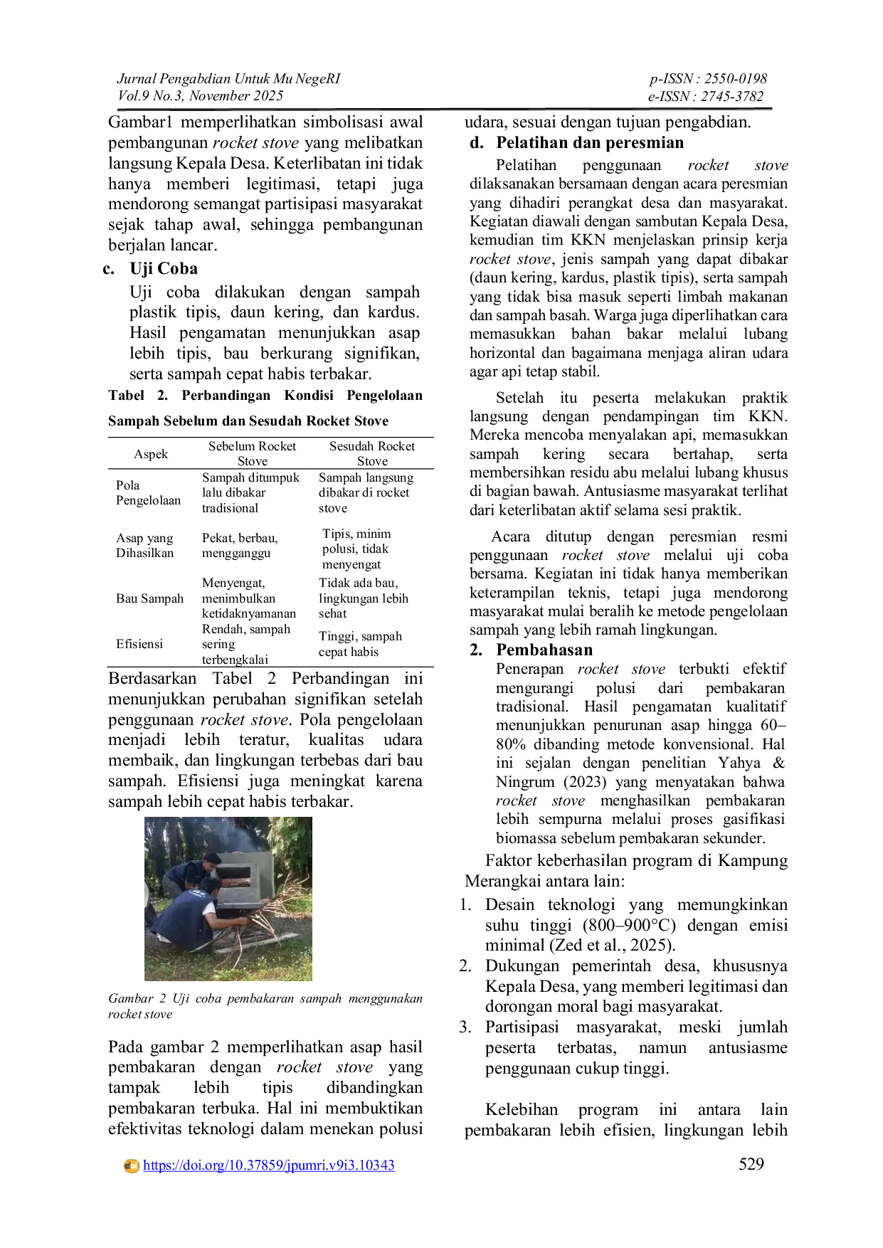 JURIS Penerapan Teknologi Rocket Stove untuk Mengurangi Polusi Pembakaran Sampah di Kampung Merangkai